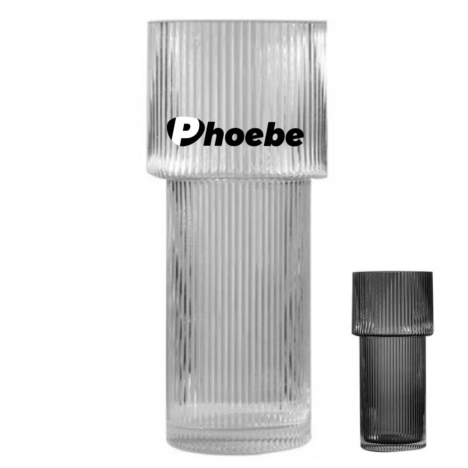 Modern Ribbed Large Cylinder Clear Glass Flower Vase