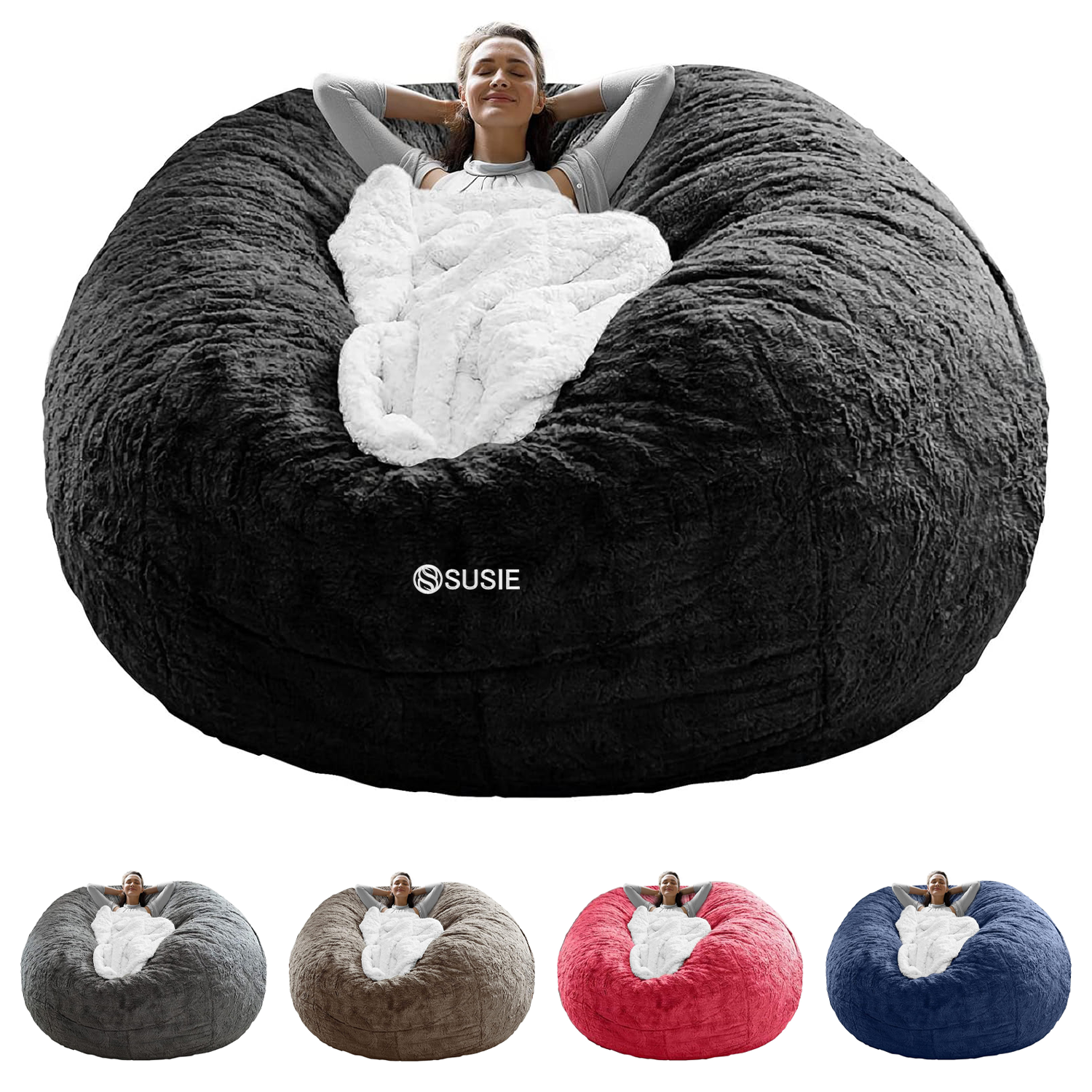 Big Round Soft Fluffy Velvet Bean Bag Chair Cover