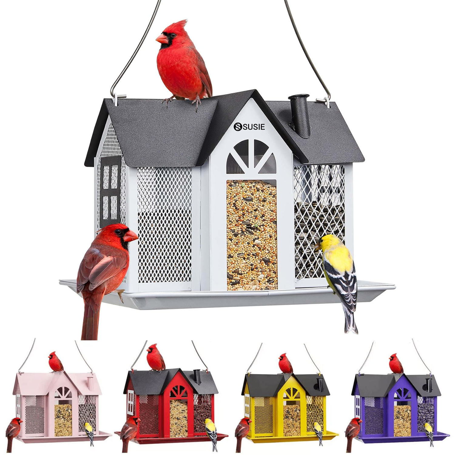 Large Capacity Weatherproof Metal Mesh Bird Feeder House