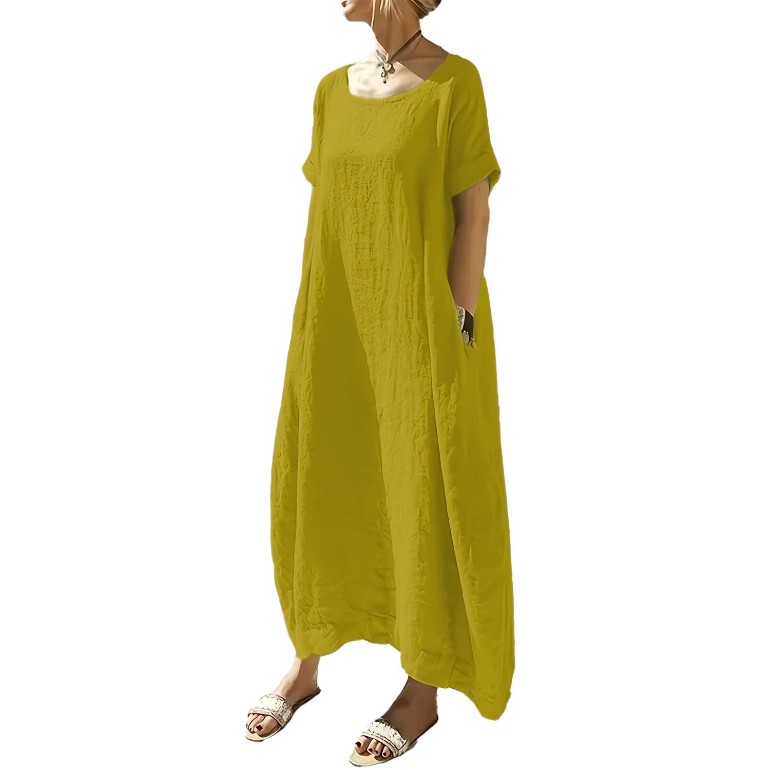 Casual Short Sleeve Round Neck Loose Long Dress - Image 3