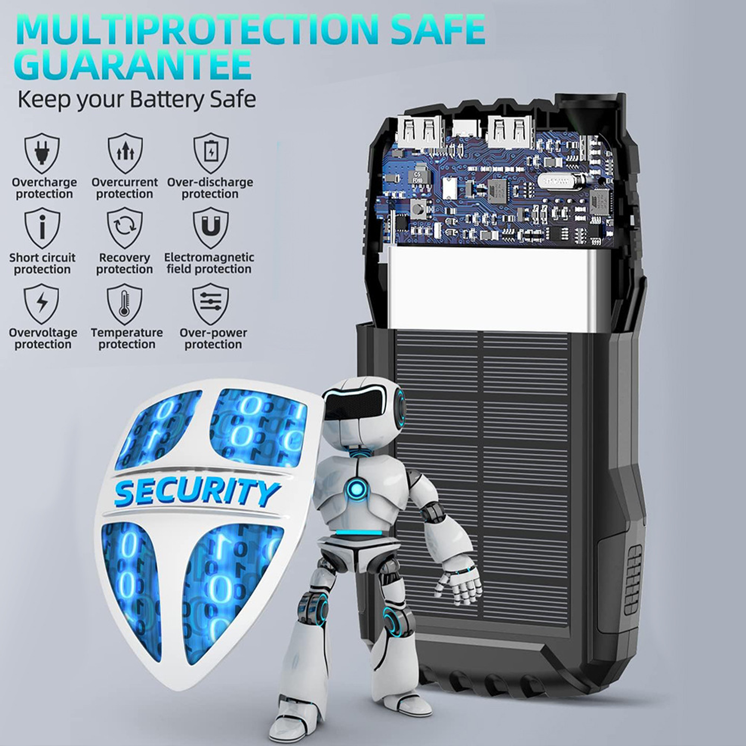 20000mAh LED Flashlight Fast Charging Solar Power Bank - Image 6