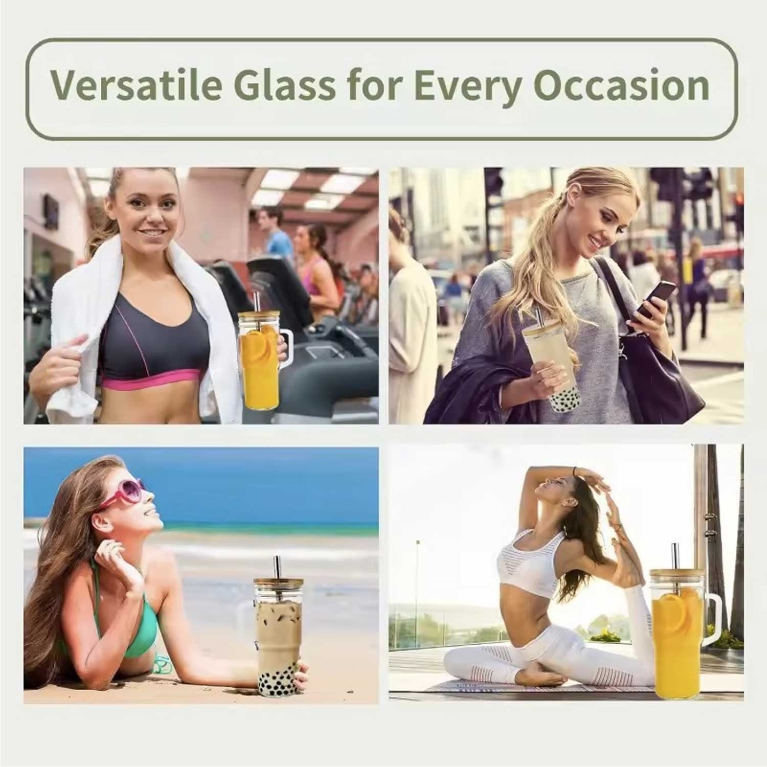 Bamboo Lid Mason Jar Glass Cup w/ Straw & Brush Set - Image 4