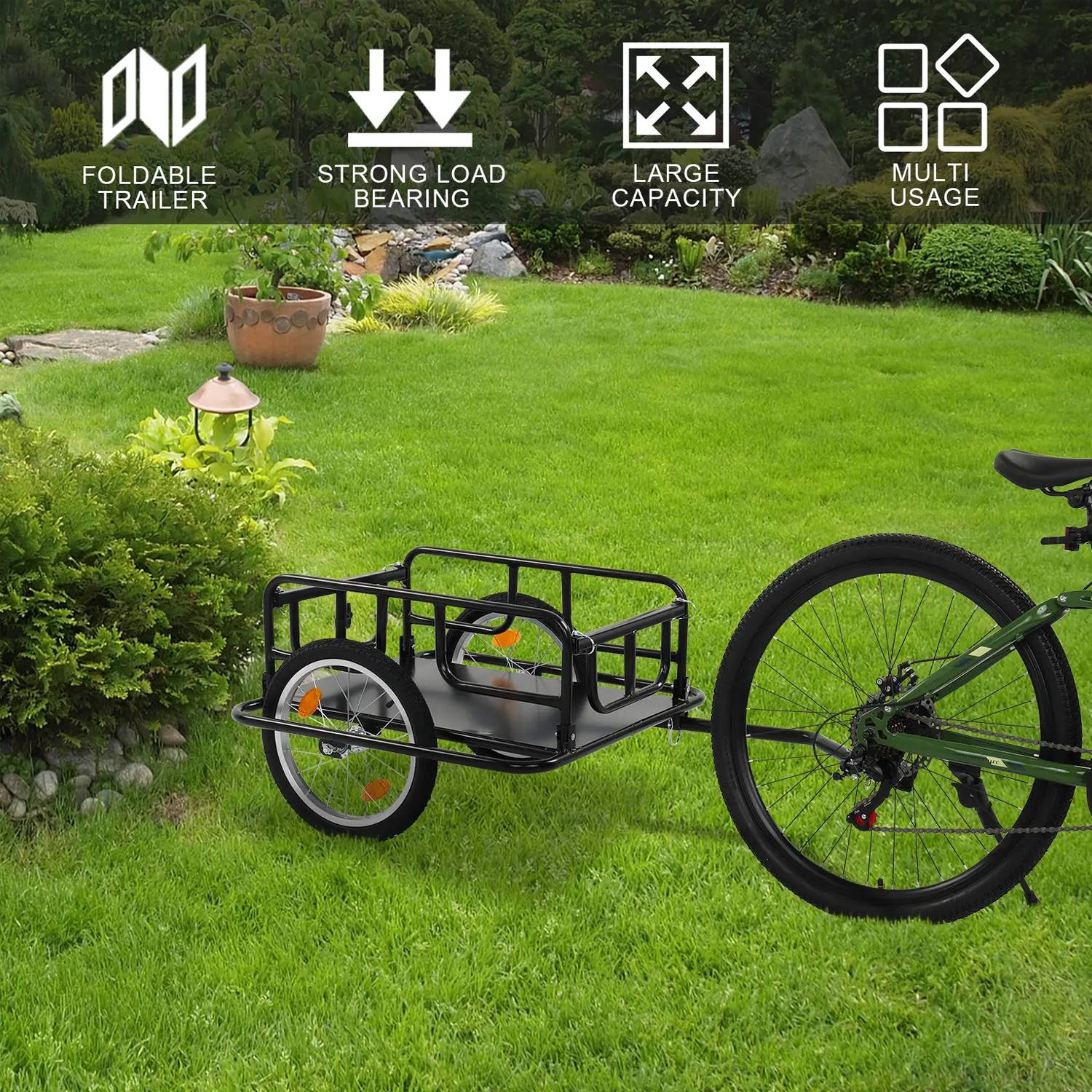 Foldable Bike Cargo Trailer w/ Large Capacity Steel Frame - Image 4