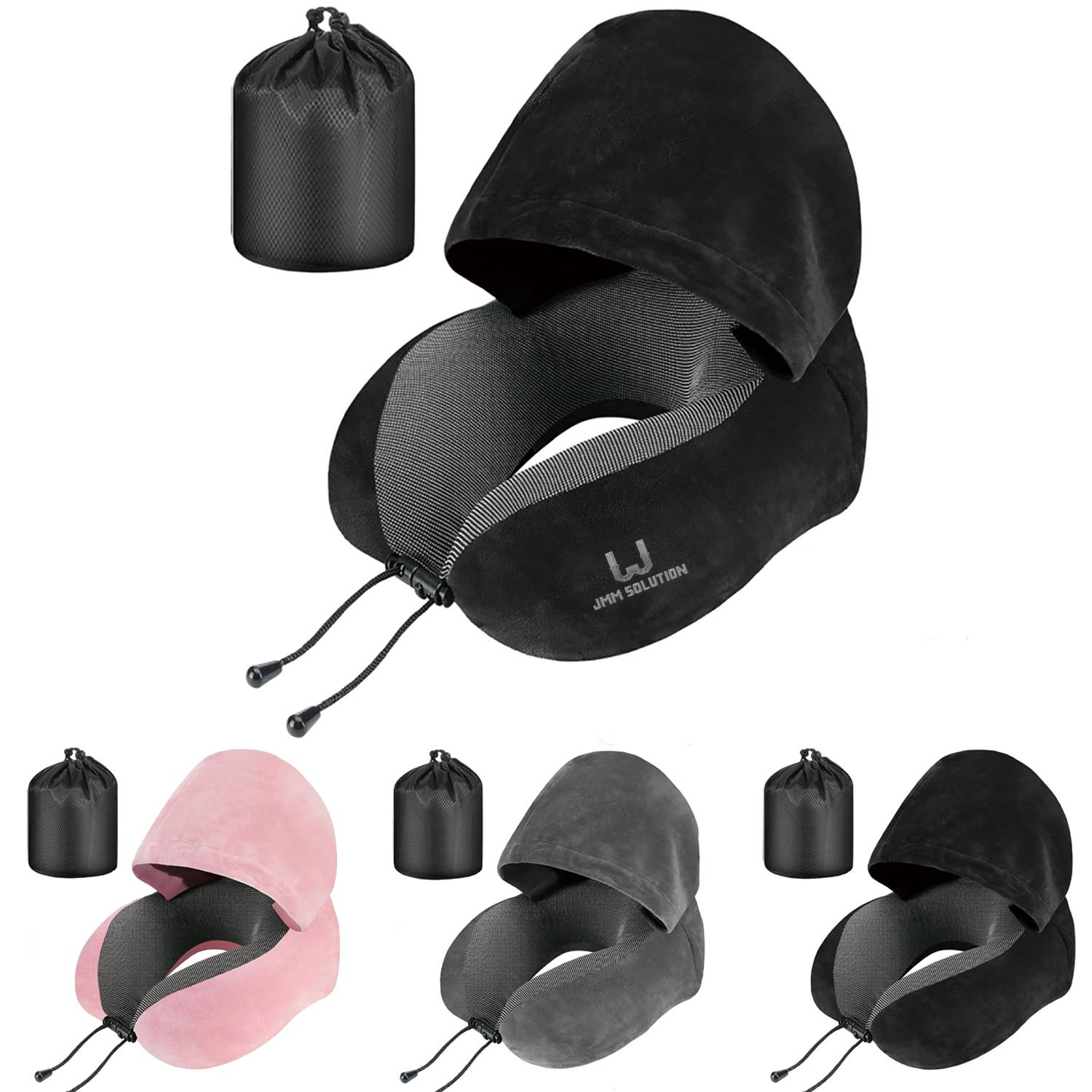 Portable Hooded Travel U-Shaped Pillow w/ Drawstring Bag