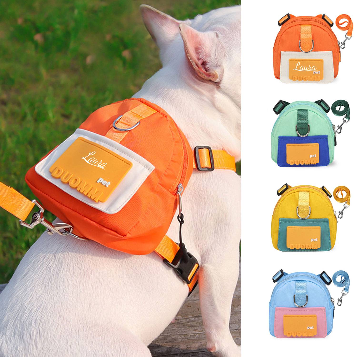 Cartoon Pet Polyester Backpack w/ Dog Leash