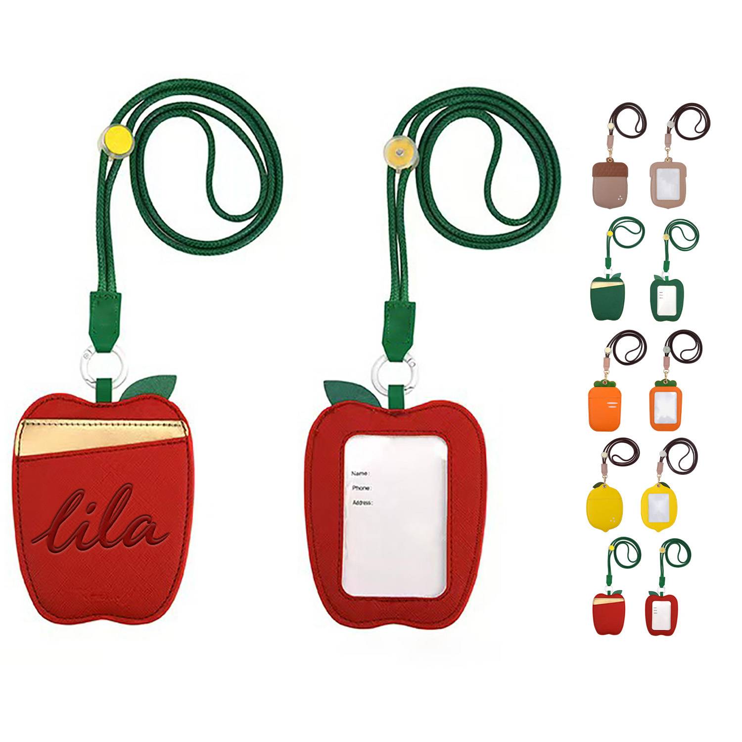 PU Leather Fruit Card Holder Lanyard w/ Double Slots
