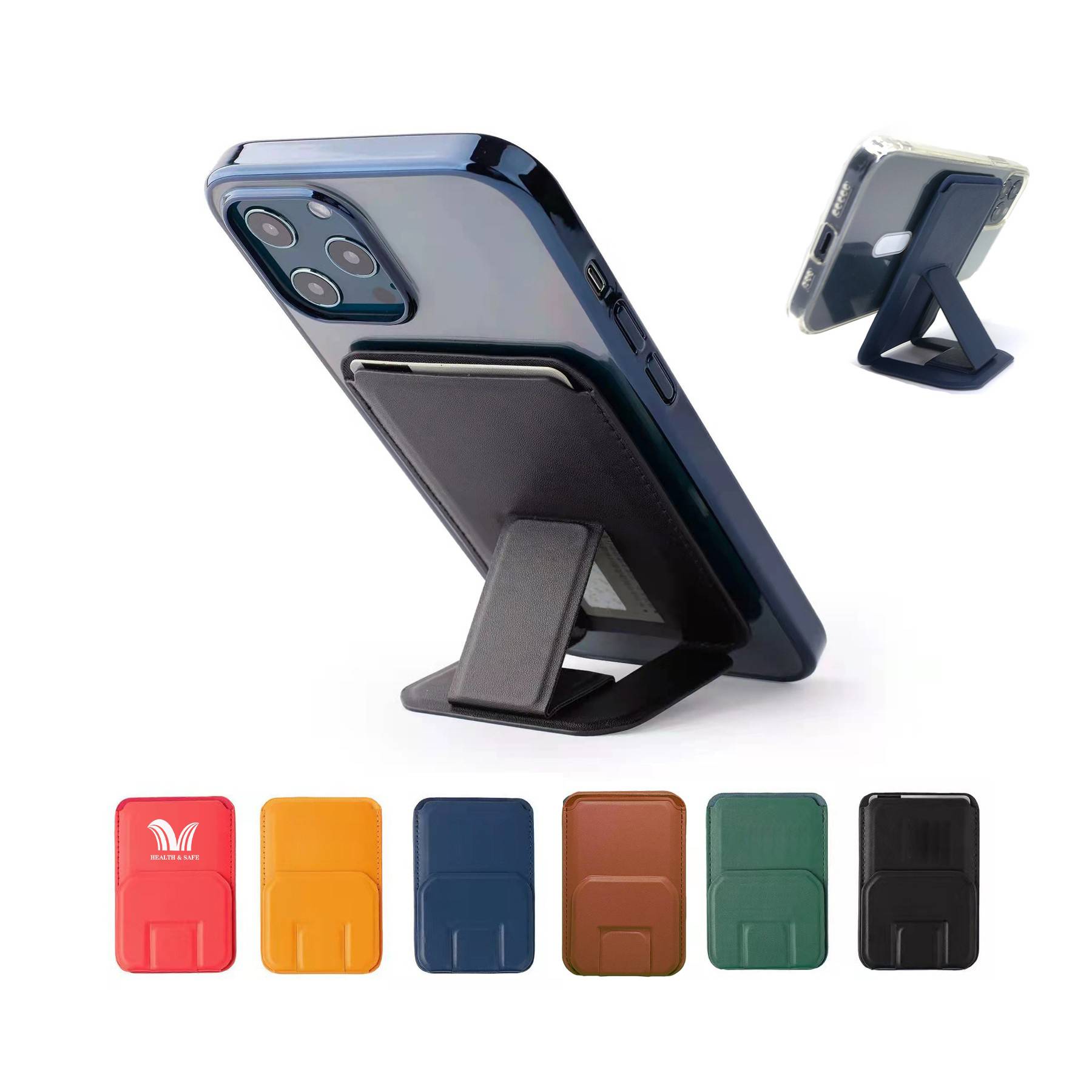 Magnetic Leather Wallet Cards Holder Stand with Kickstand
