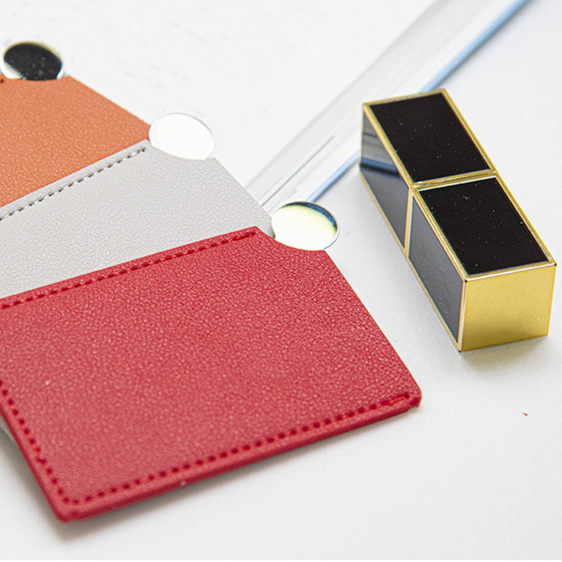 Stainless Steel Ultra-thin Makeup Mirror With Leather Cover - Image 4