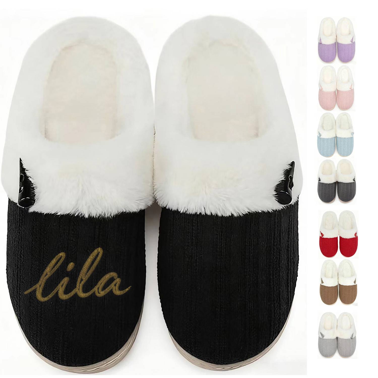 Winter Horn Buckle Knitted Plush Slippers