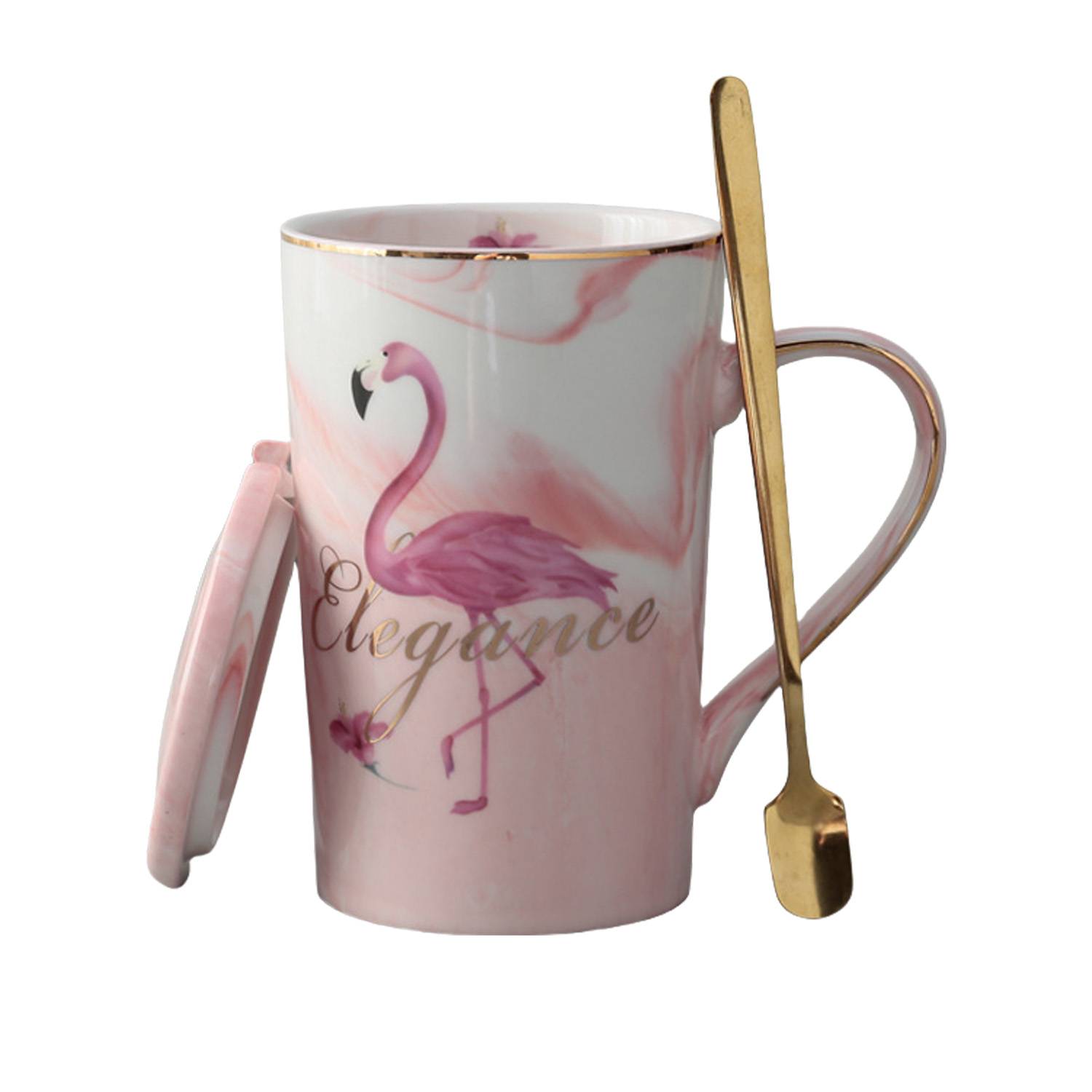 14oz Marble Pattern Ceramic Mug w/ Spoon - Image 5