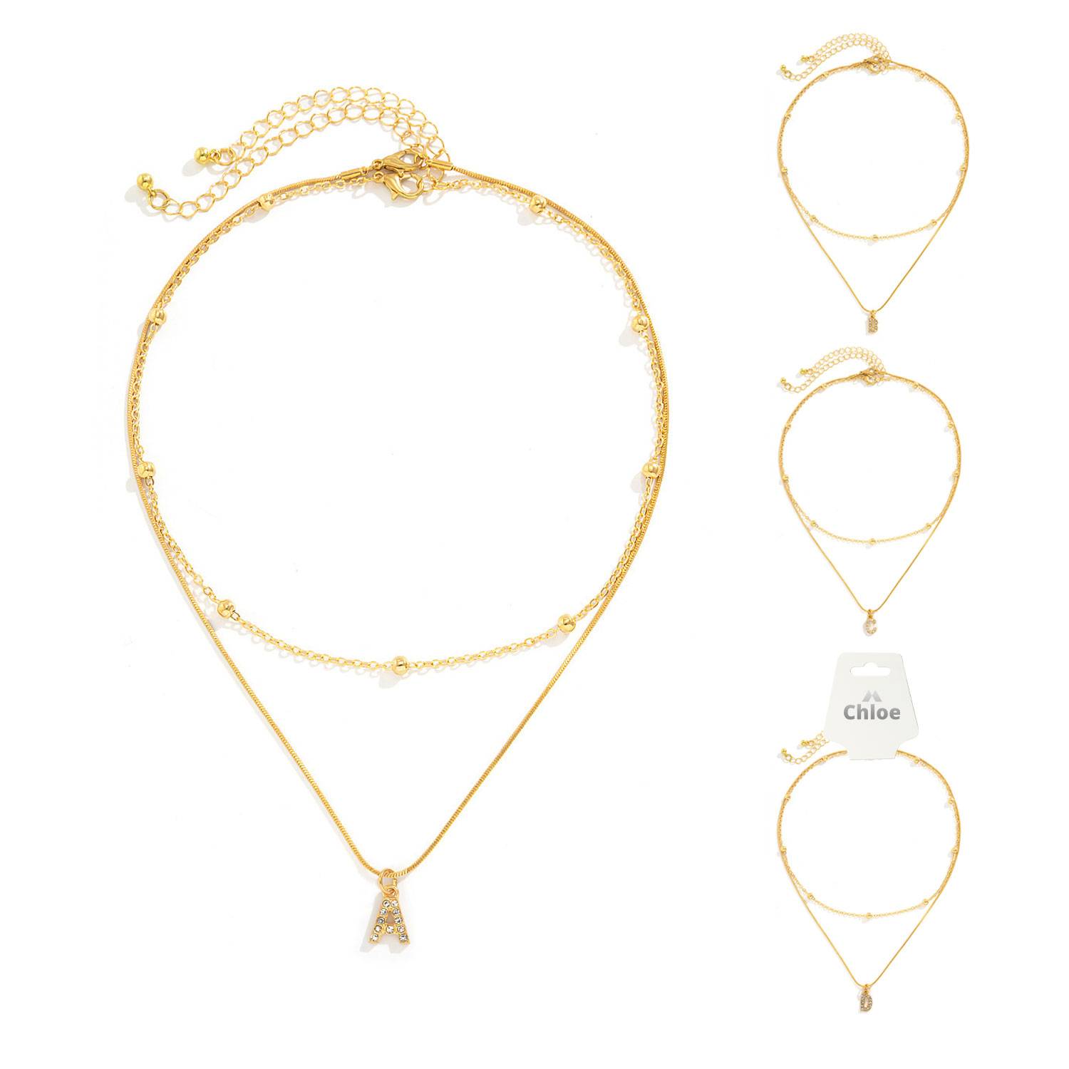 18K Gold Layered Initial Necklace Tiny A-Z Pendant Choker Ne