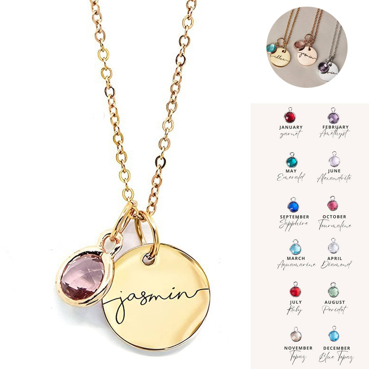Personalized Stainless Steel Birthstone Necklace