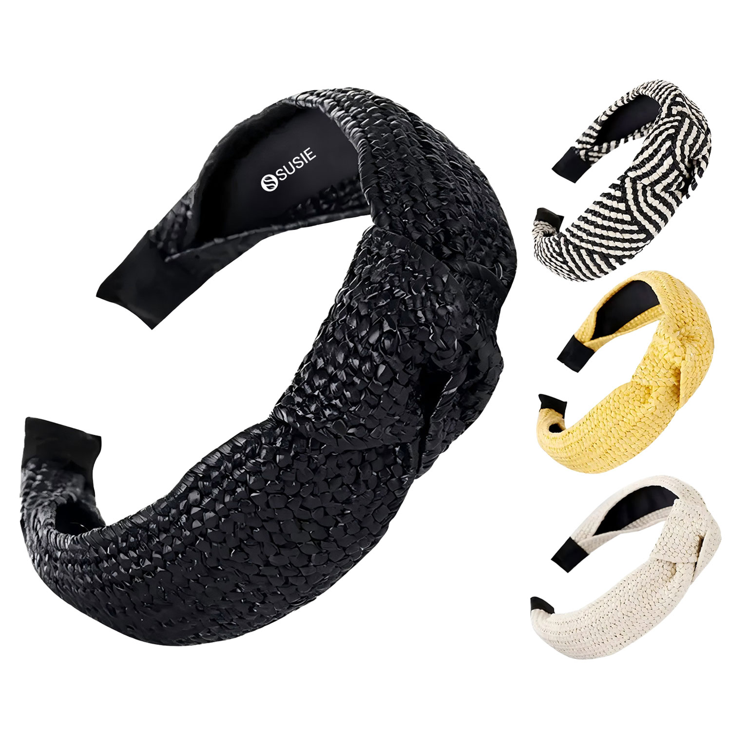 Wide Brim Straw Headband for Women - Elegant Knot Design