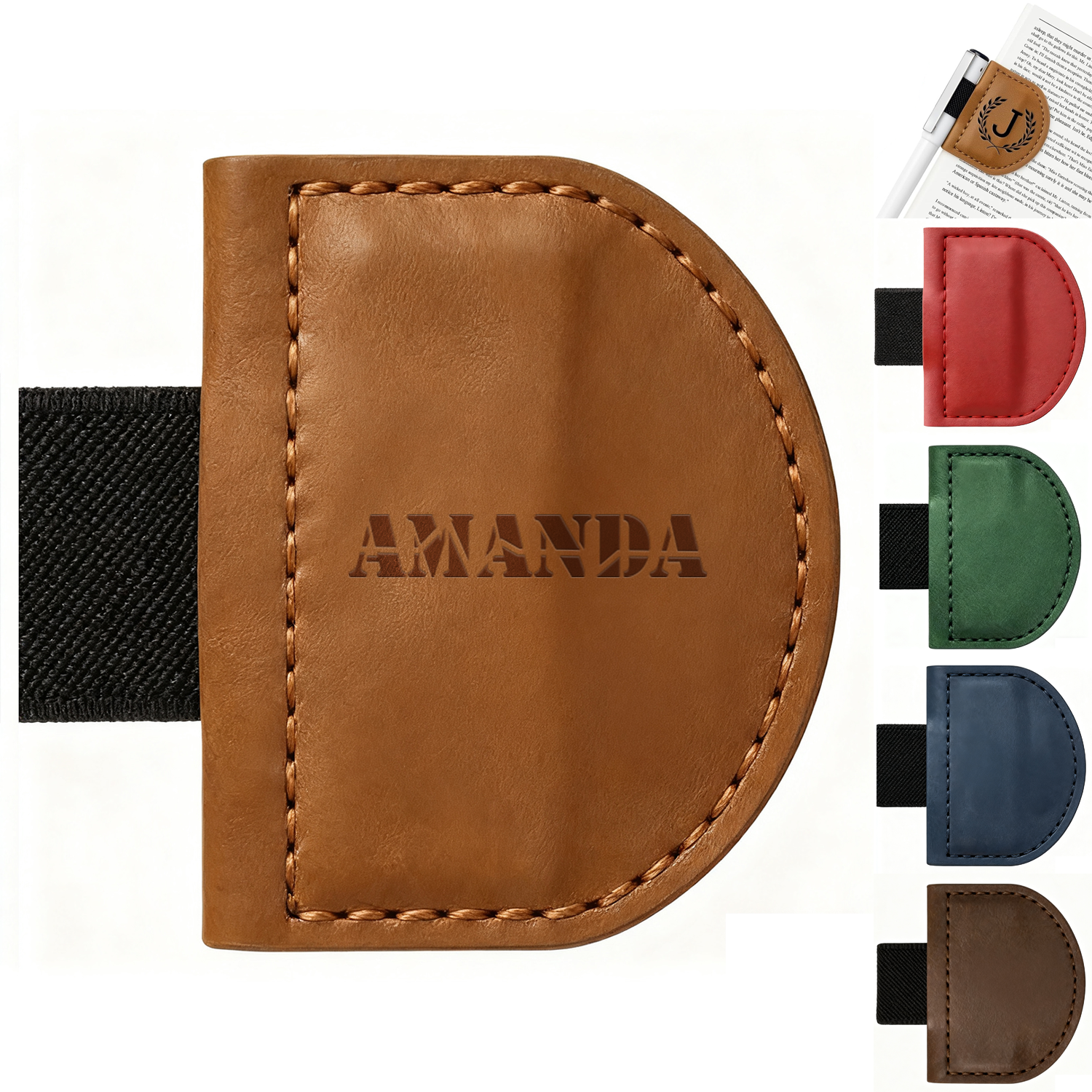 PU Leather Folding Magnetic Bookmark w/ Pen Holder