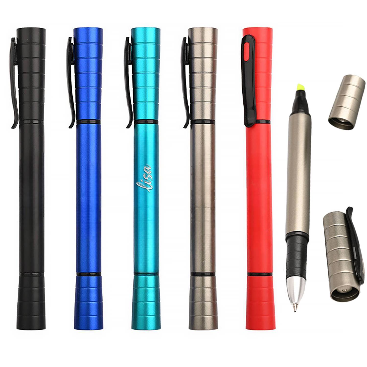 2 in 1 Dual Tip Plastic Ballpoint Highlighter Pen