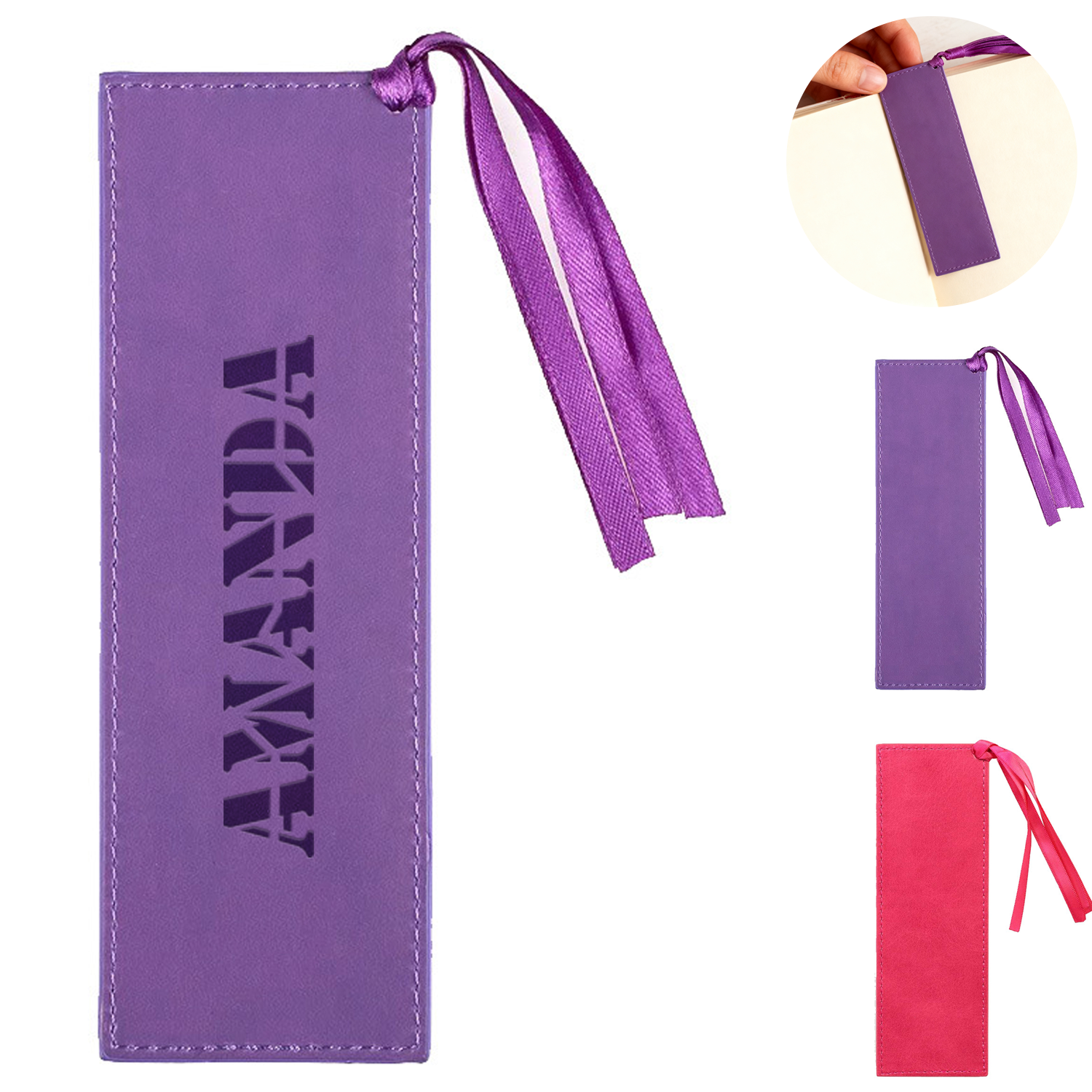 PU Leather Portable Bookmark with Ribbons