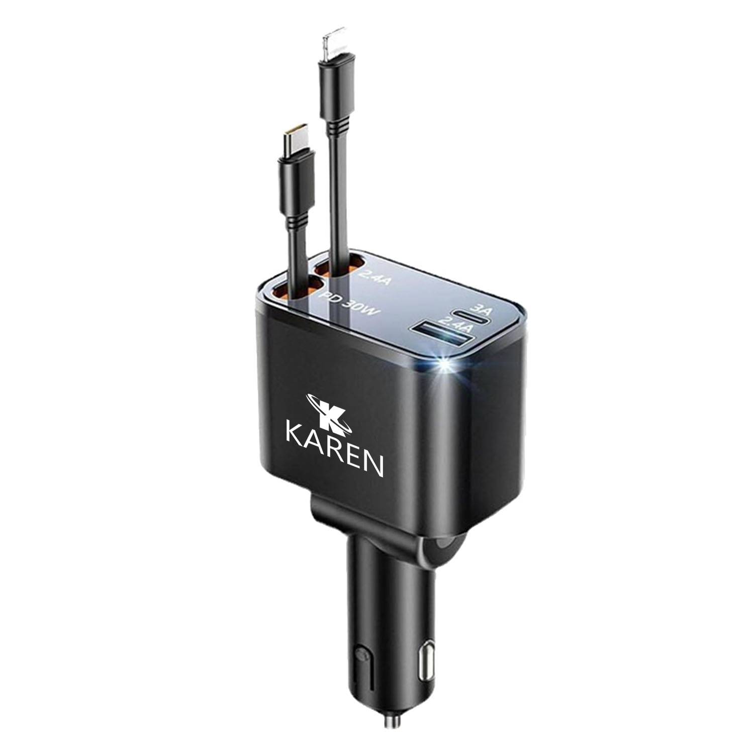 4 in 1 120W Retractable Fast Car Charger Adapter