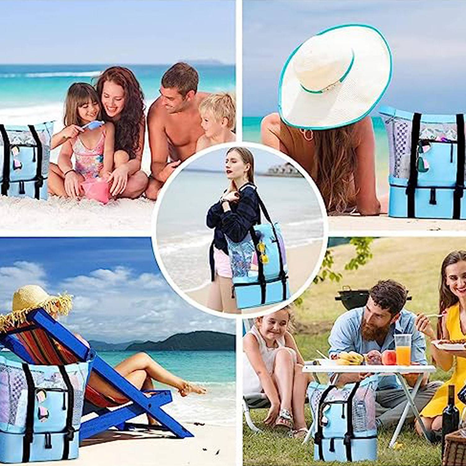 Outdoor Picnic One-Shoulder Camping Double-Decker Beach Bag - Image 4