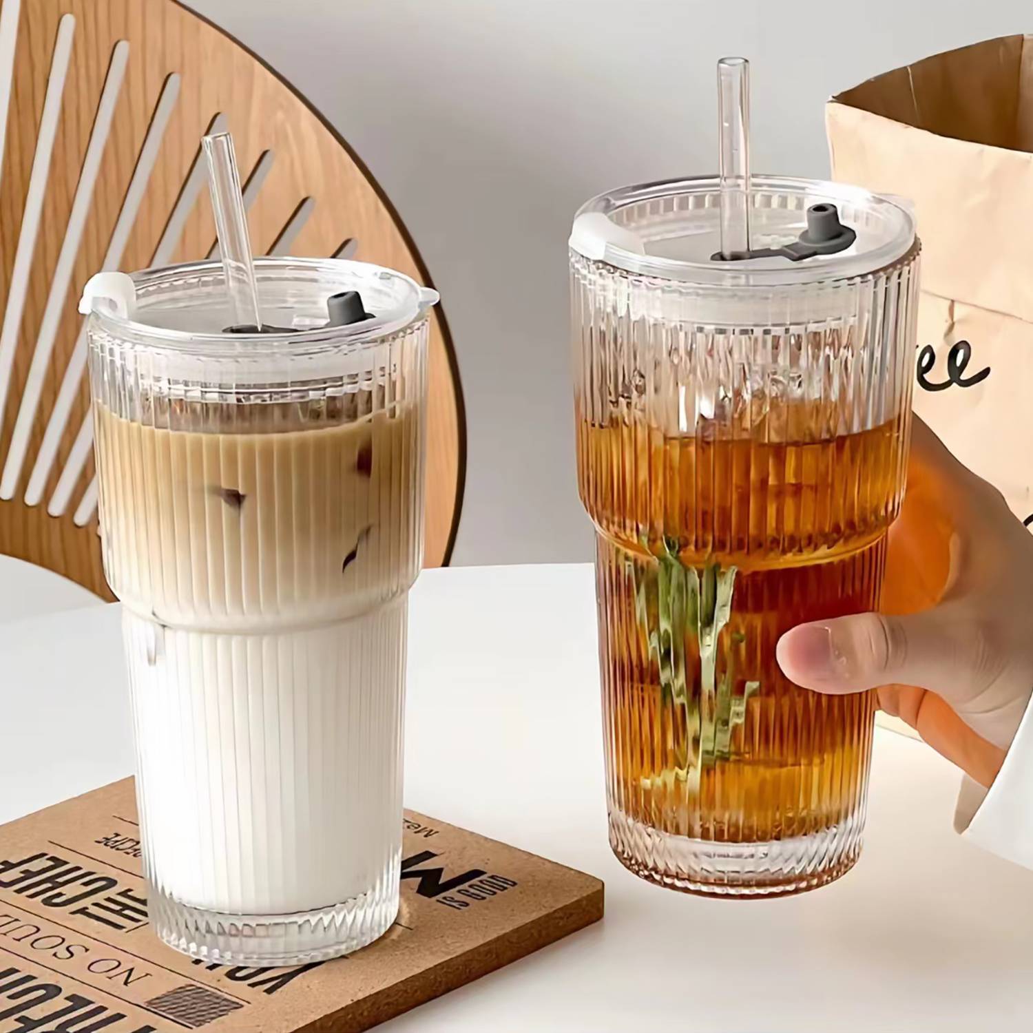 20oz High-appearance-value sealed striped glass strawcup - Image 6