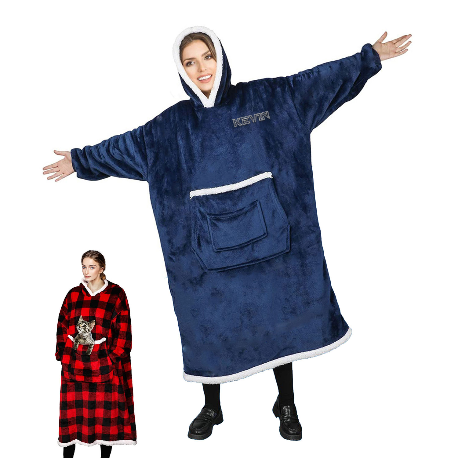 Hooded lazy blanket flannel composite casual hoodie