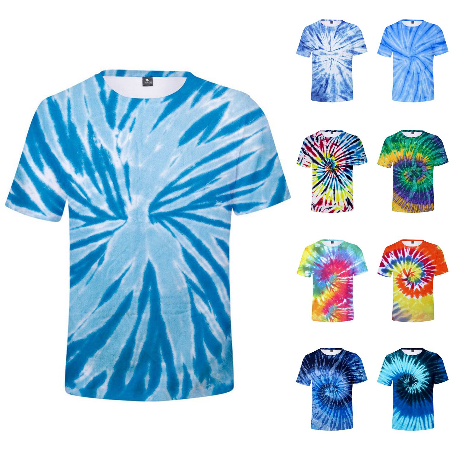 Tie Dye Polyester Round Neck T-Shirt