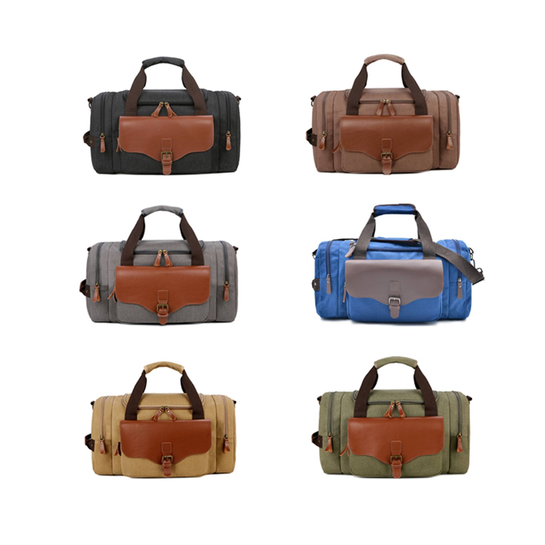 Canvas Large Capacity Leather Travel Duffel Bag - Image 3