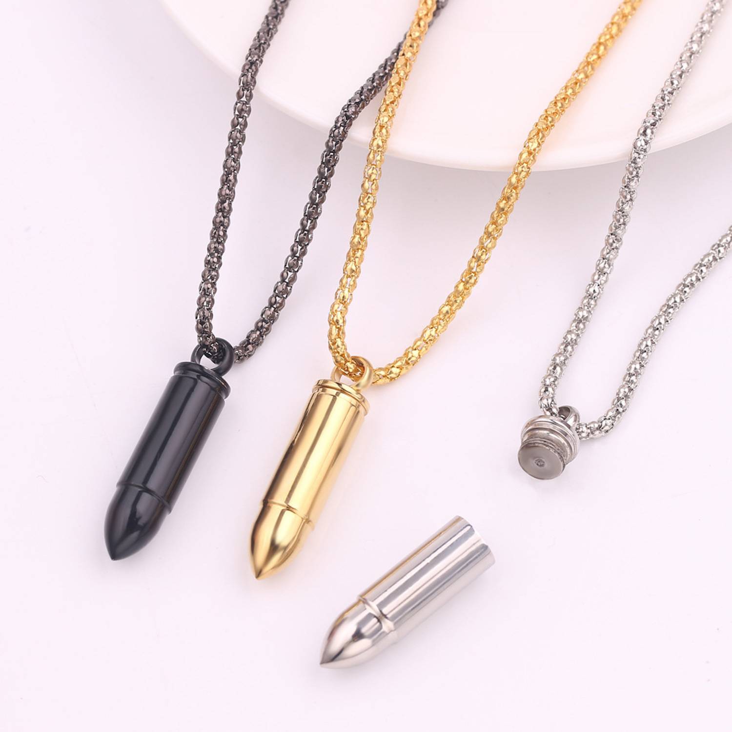 Stainless Steel Bullet Pendant Necklace - Image 4