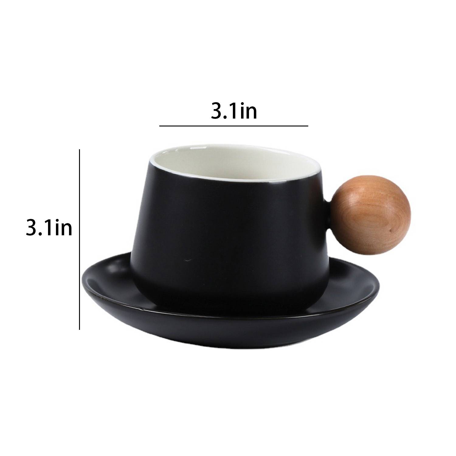 11oz Wooden Handle Ceramic Coffee Cup Saucer Gift Set - Image 5