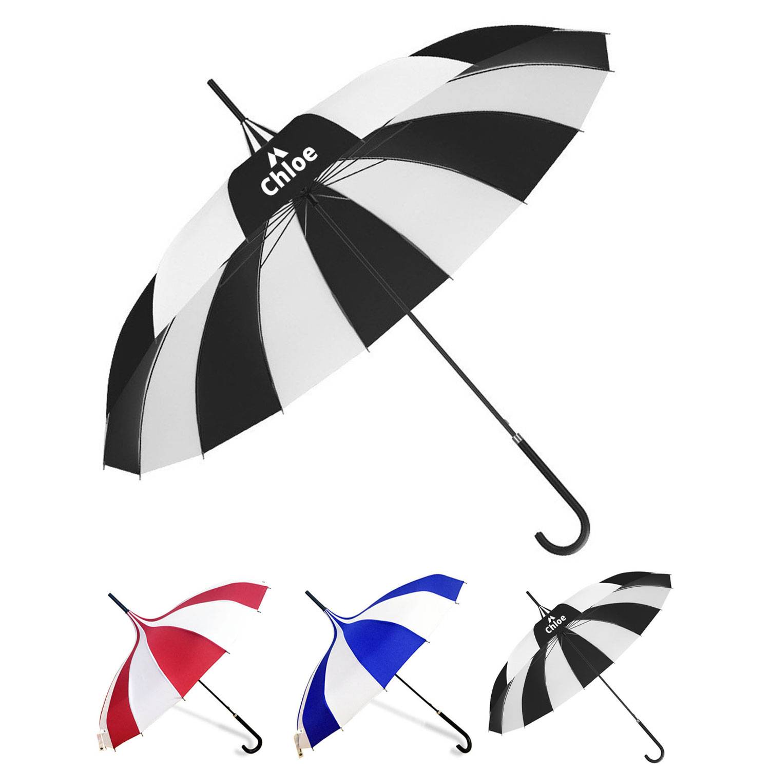 block striped pagoda pattern stick umbrella