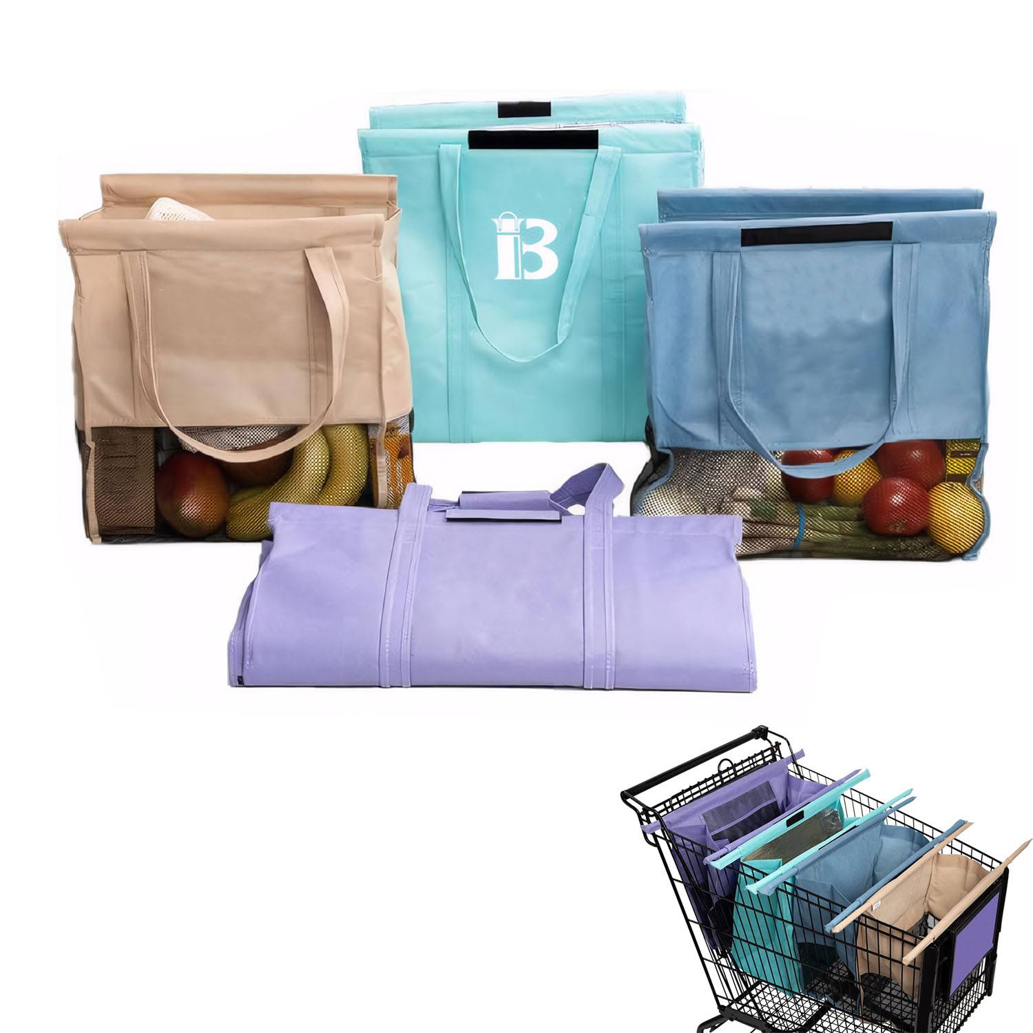 4 Pack Reusable Non-Woven Grocery Shopping Bags