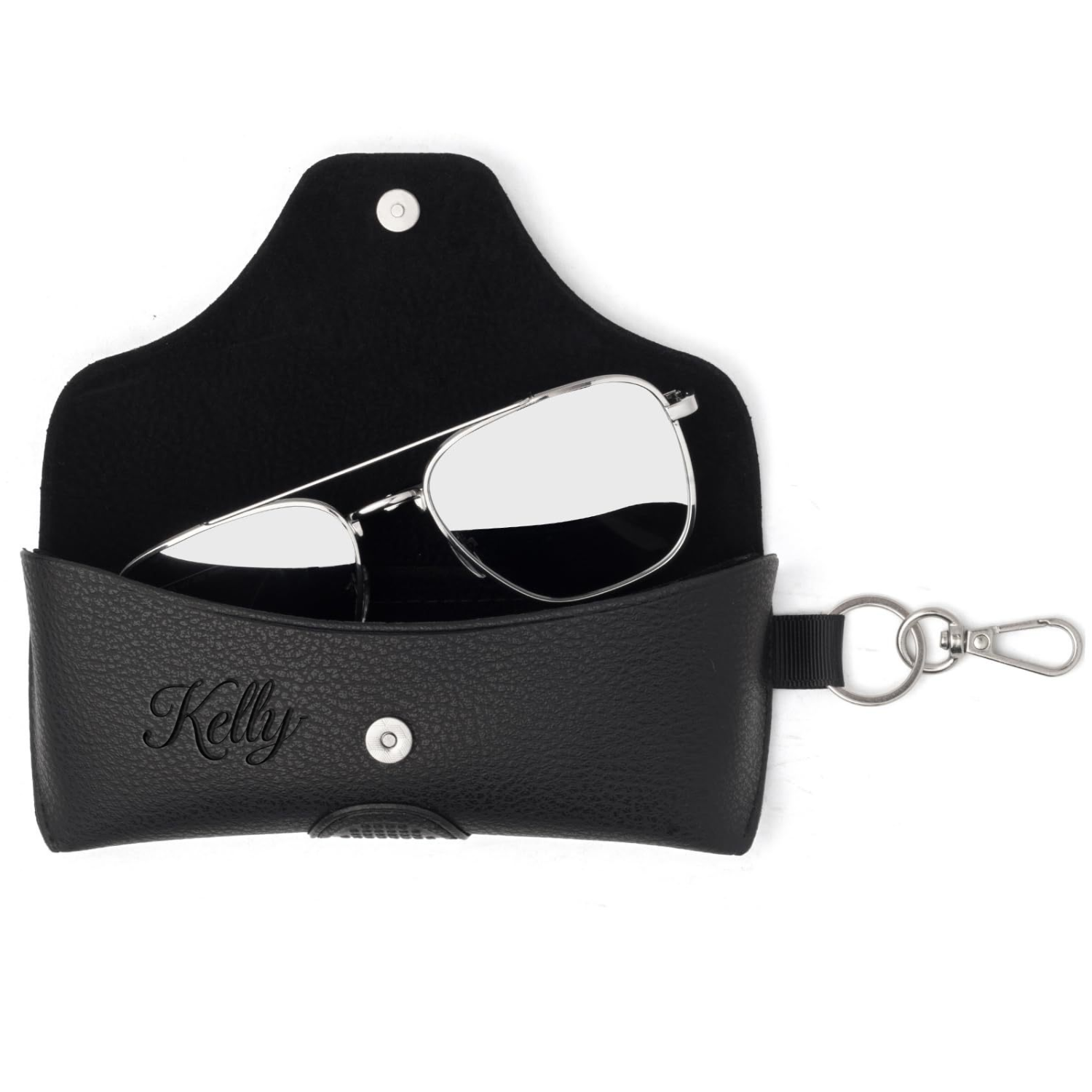 Magnetic Snap PU Leather Eyeglass Case w/ Keychain