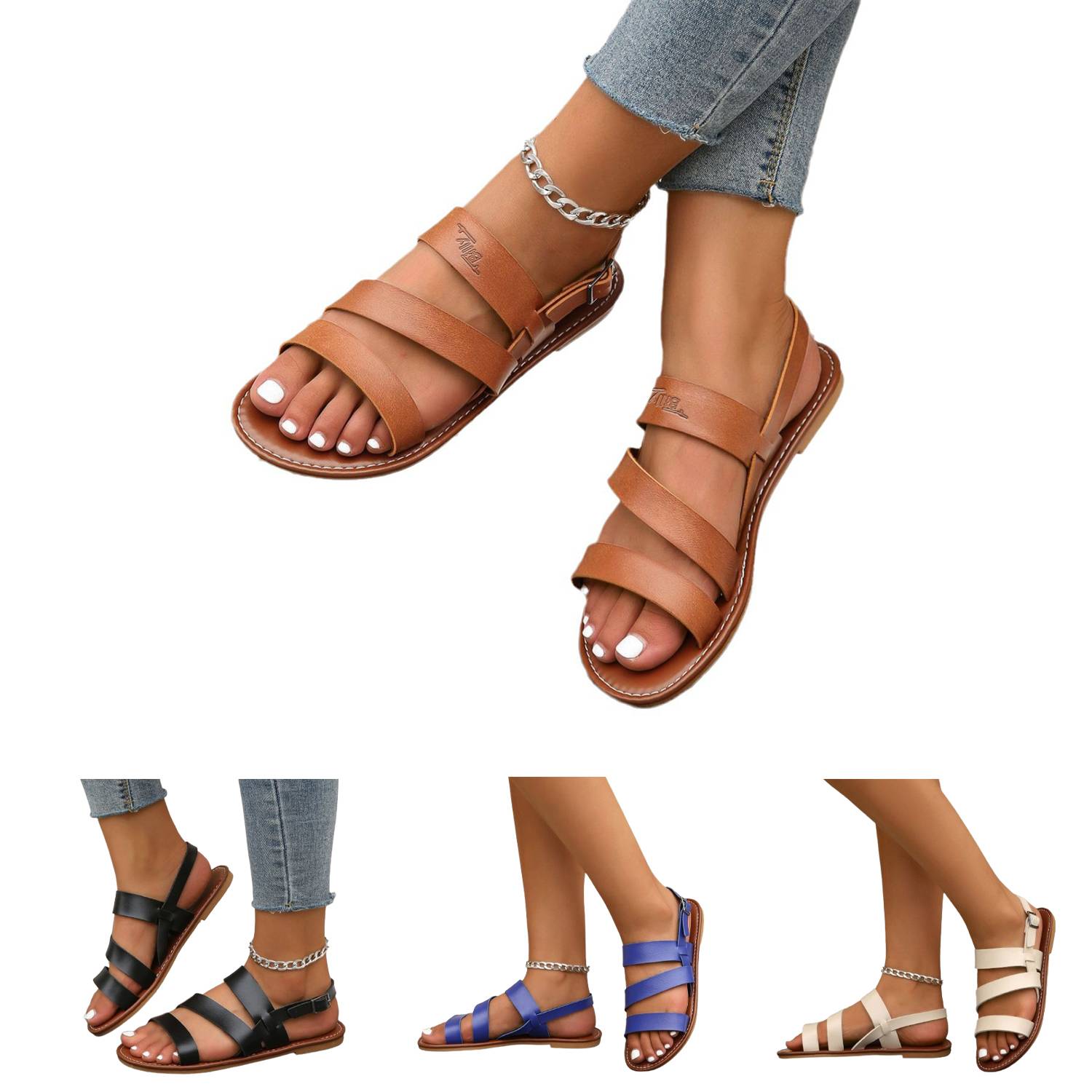 Women's Solid Color Flat Sandals