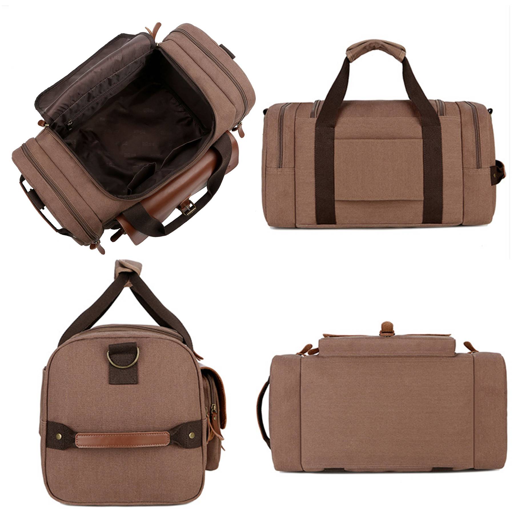 Canvas Large Capacity Leather Travel Duffel Bag - Image 11
