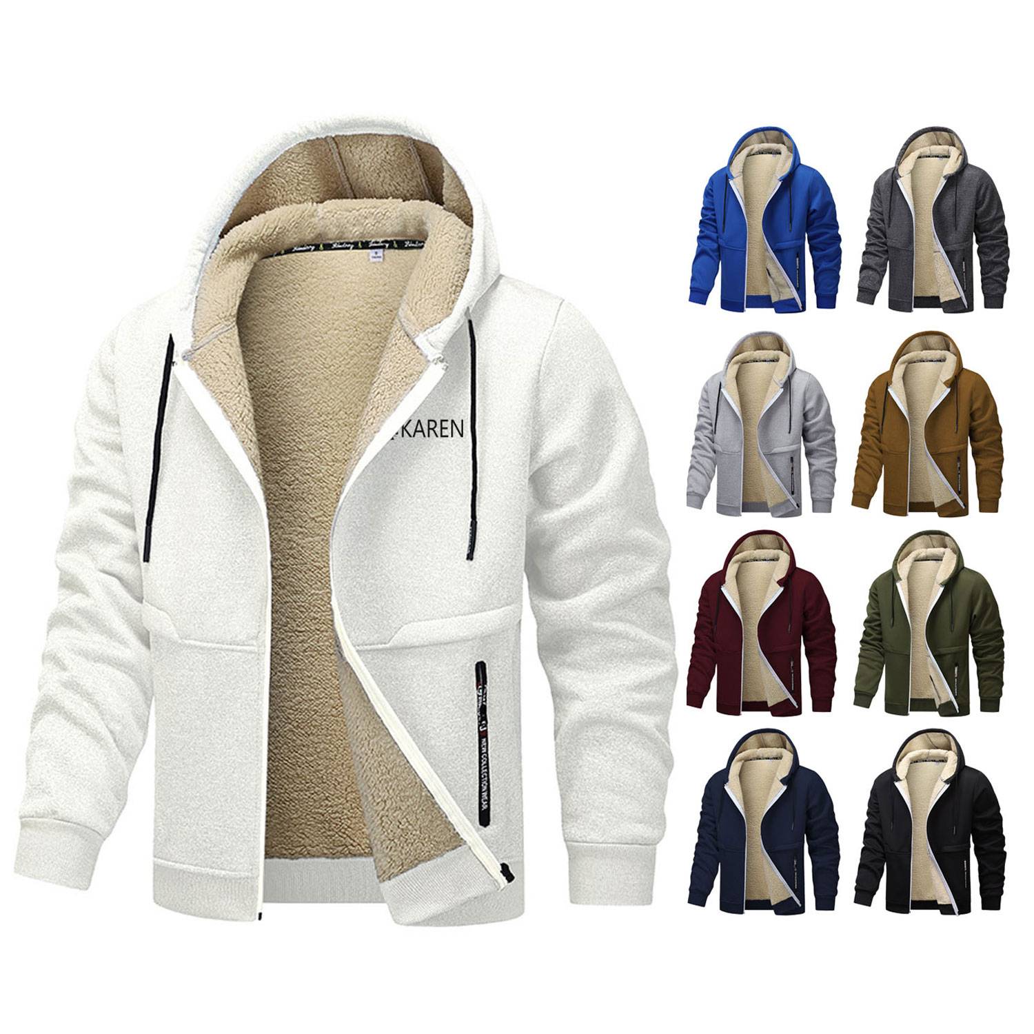 Men Windproof Fleece Lined Heavyweight Hooded Jacket