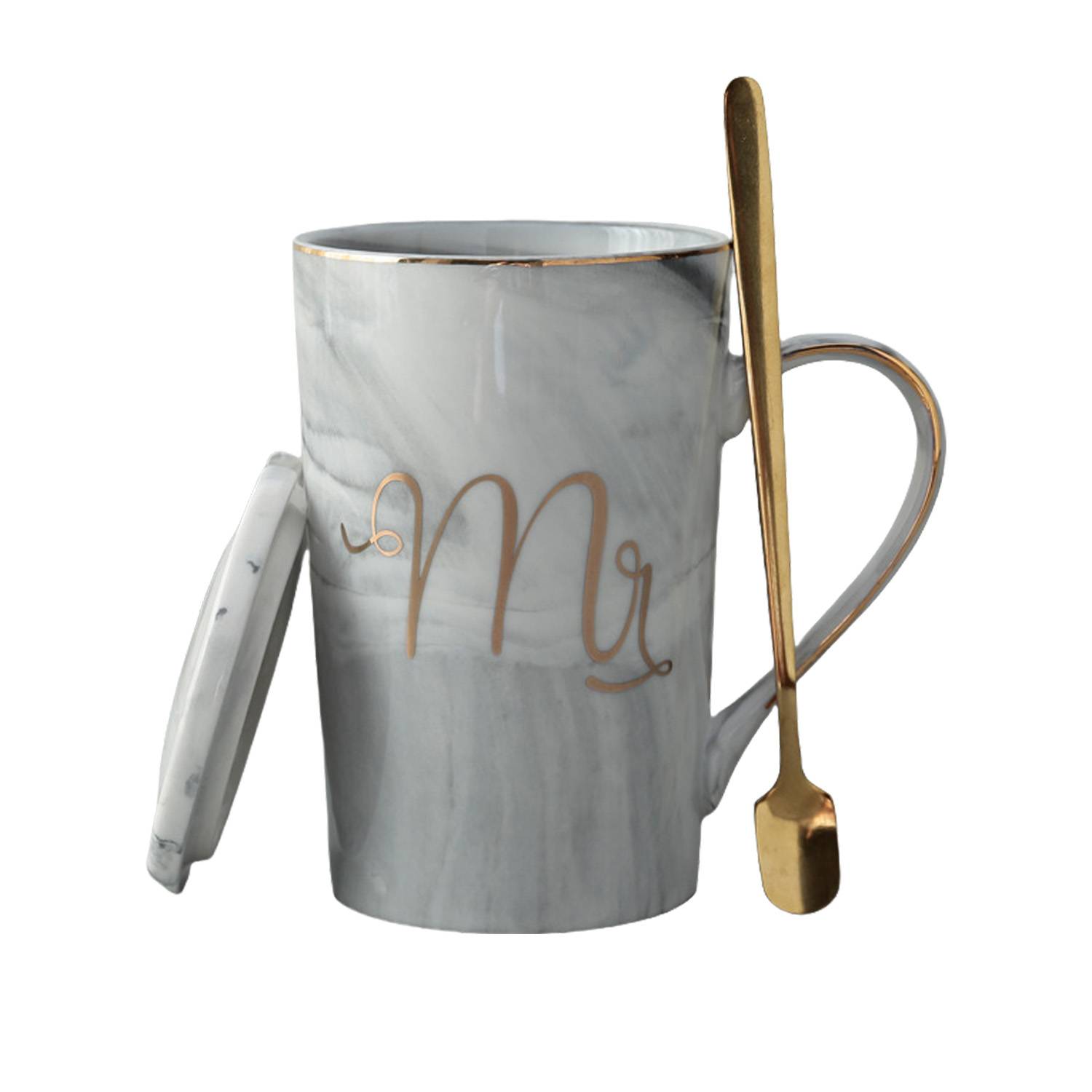 14oz Marble Pattern Ceramic Mug w/ Spoon - Image 6