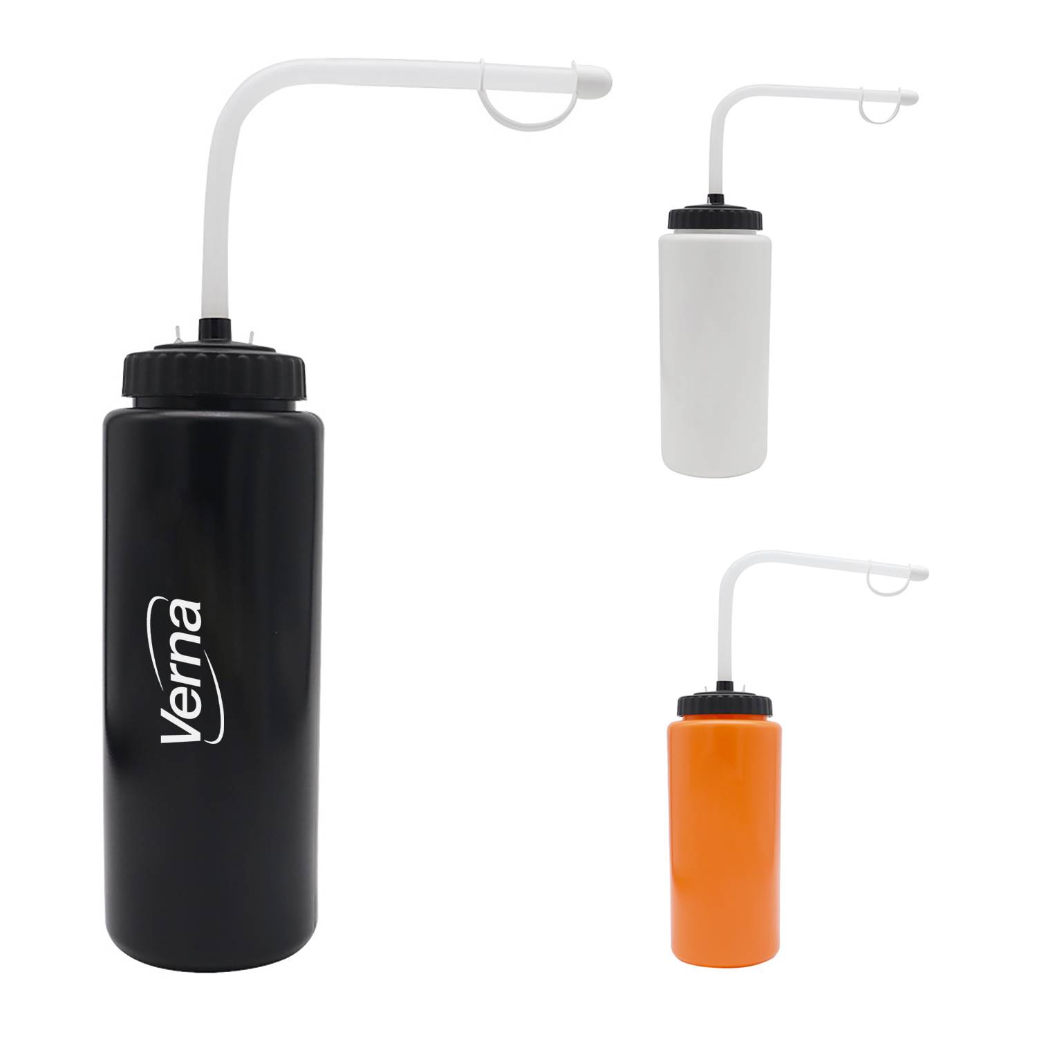 34oz PE Squeeze Sport Water Bottle w/Long Straw