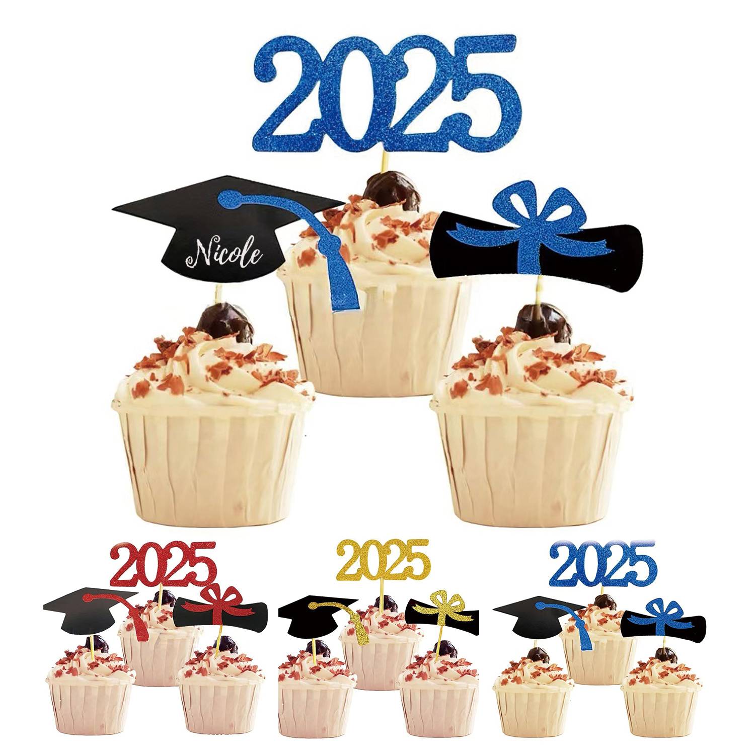 12Pcs Graduation Cake Toppers For Party Decorations