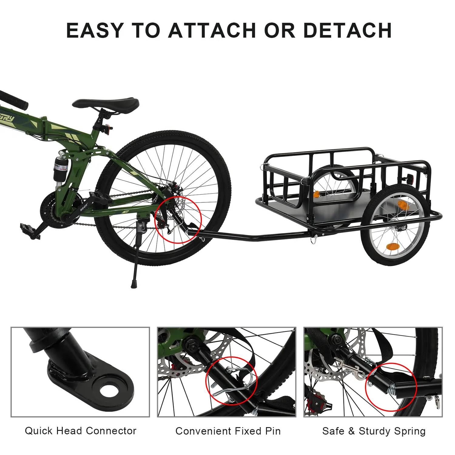Foldable Bike Cargo Trailer w/ Large Capacity Steel Frame - Image 3