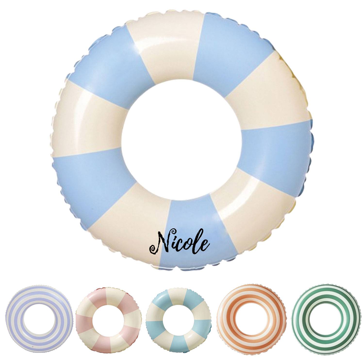 Summer Retro Striped Inflatable Swim Ring w/ Thickened PVC