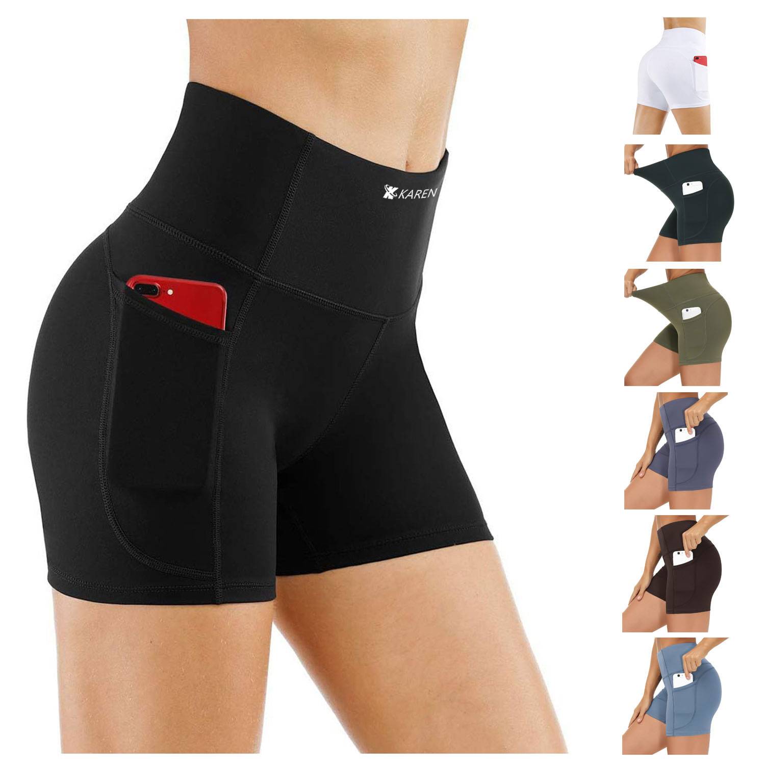 High Waist Breathable Polyester Workout Shorts w/ Pockets