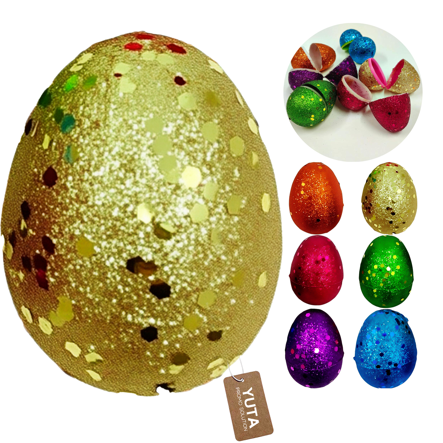 Glittered Fillable Plastic Easter Eggs