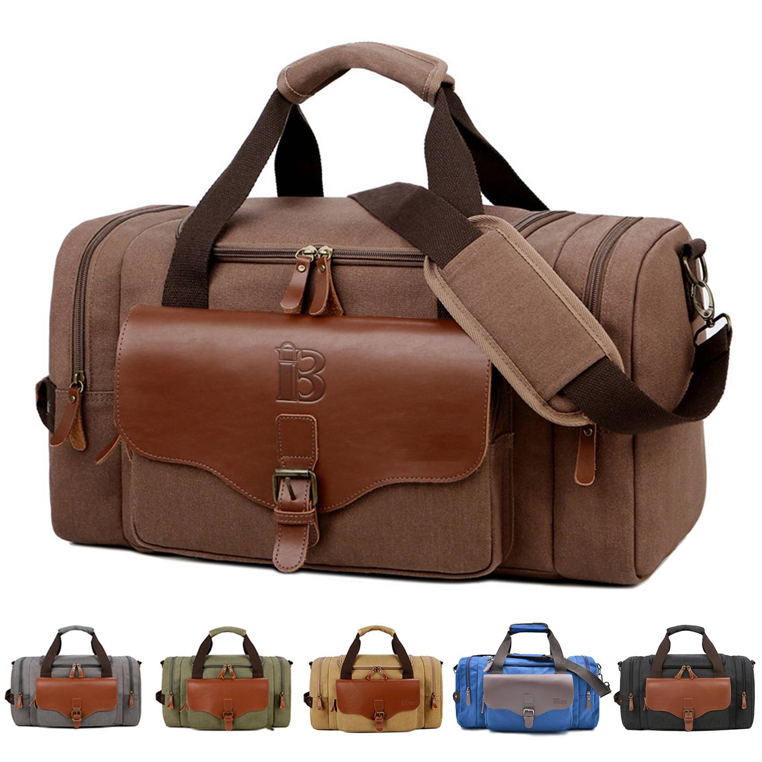 Canvas Large Capacity Leather Travel Duffel Bag