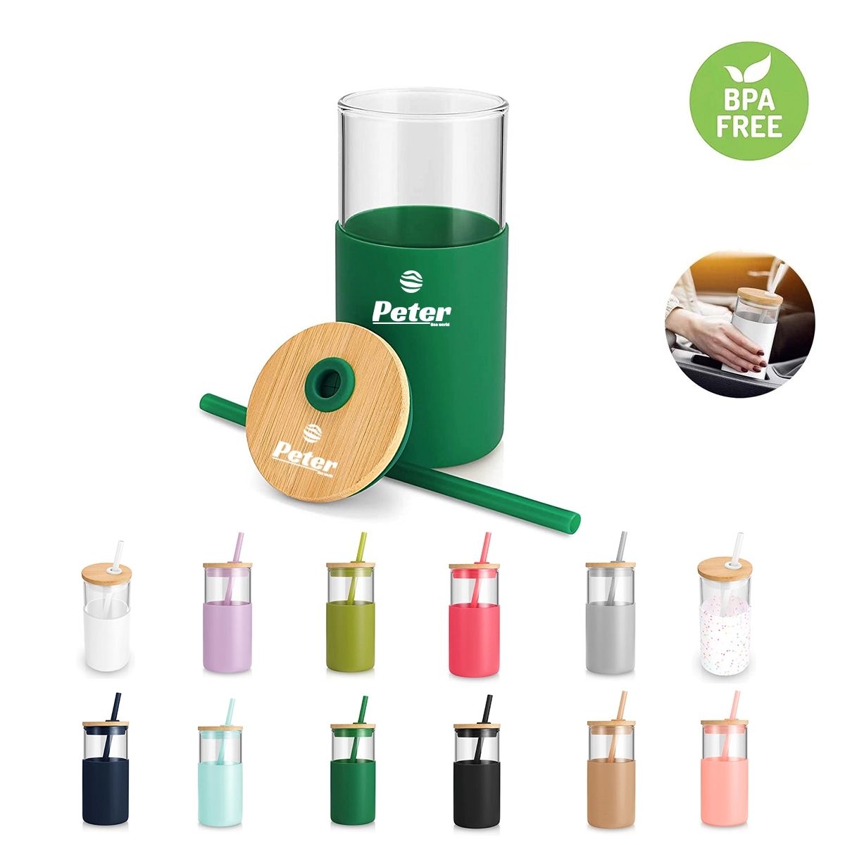 17 oz Glass Tumbler  With Bamboo Lid