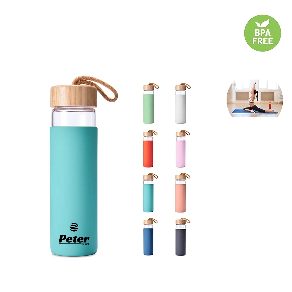 17 oz Glass Bottle with Bamboo Lid and Silicone Sleeve