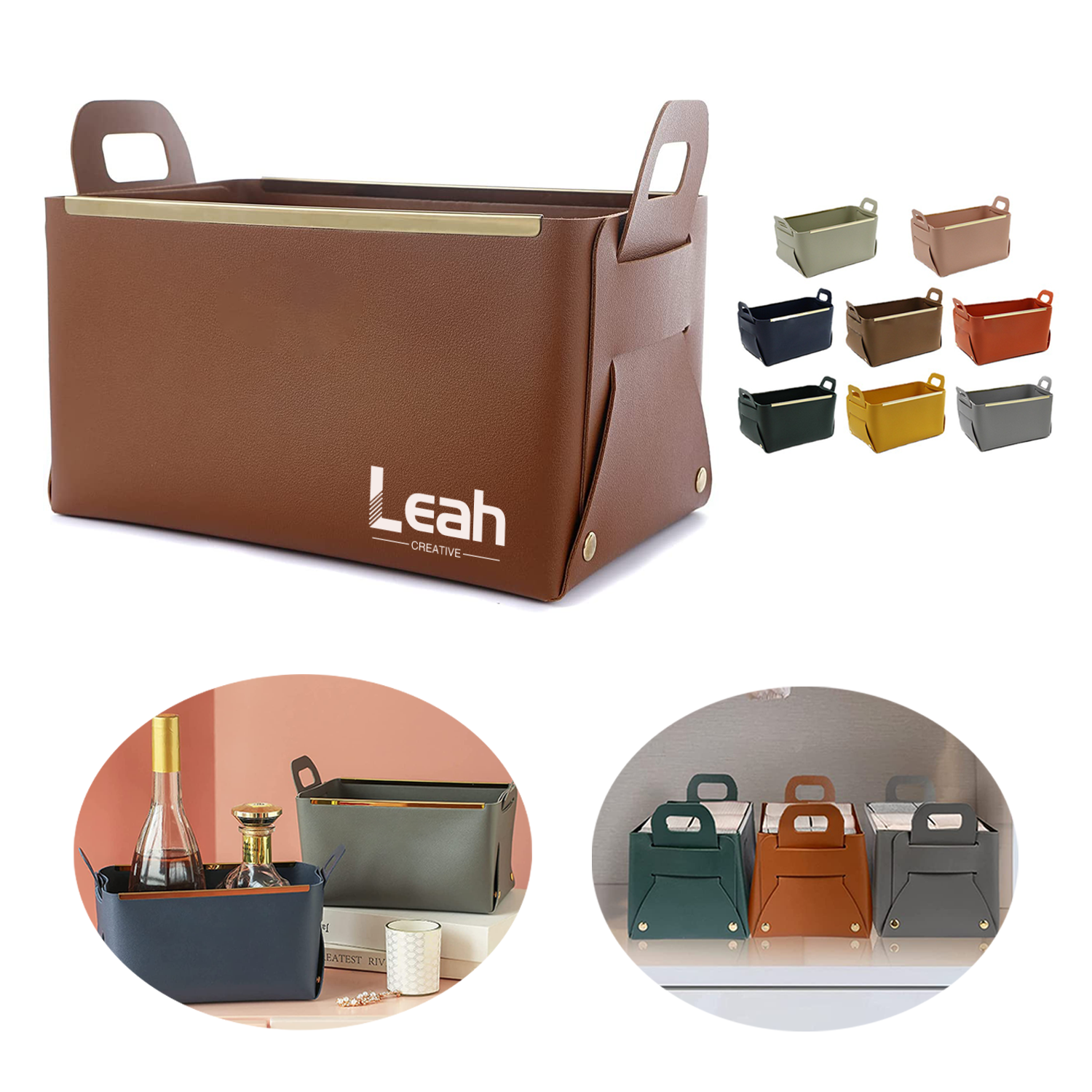 Small Leather Foldable Storage Basket
