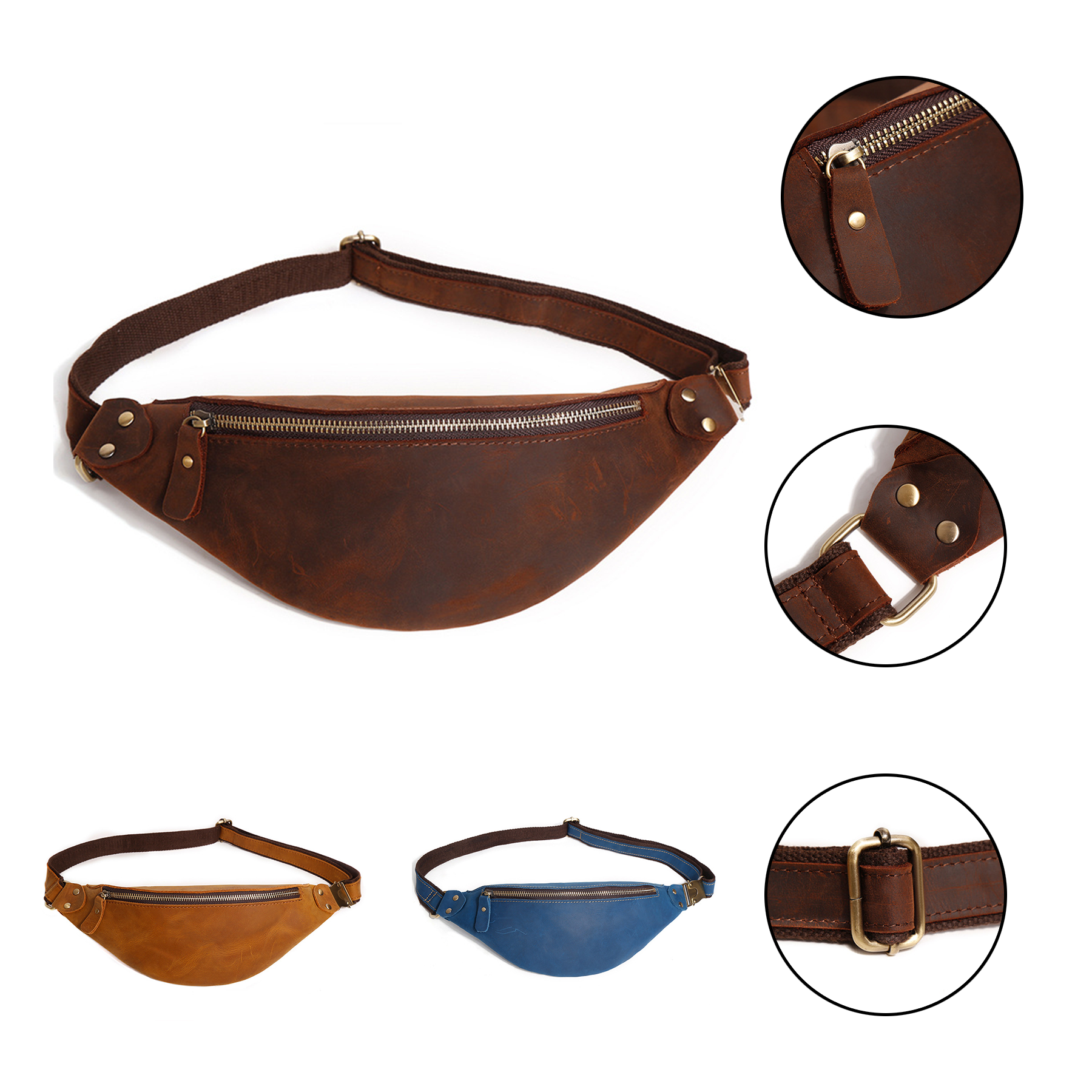 Durable Cowhide Leather Fanny Pack for Men Women