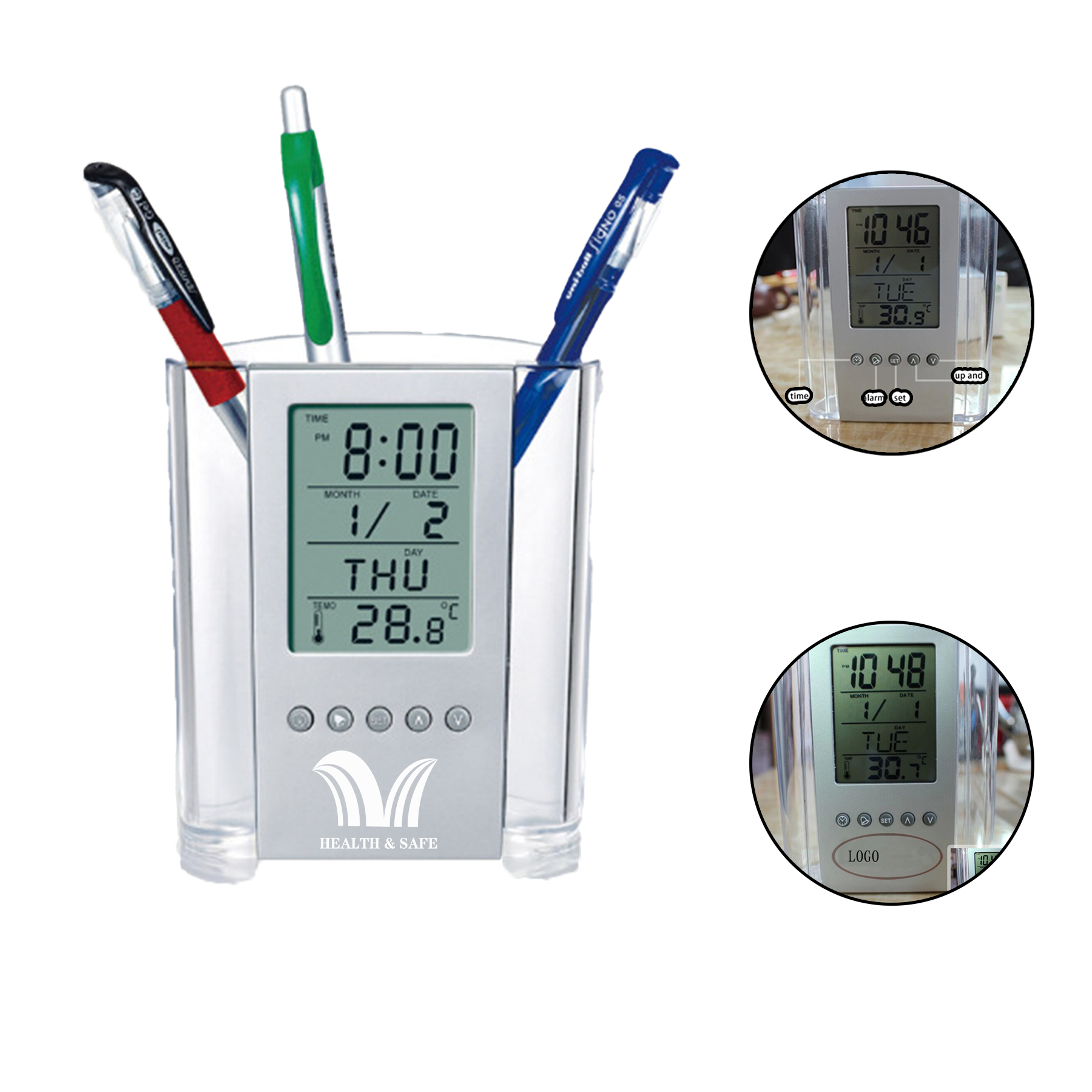 Desktop Calendar Alarm Clock Pen Holder