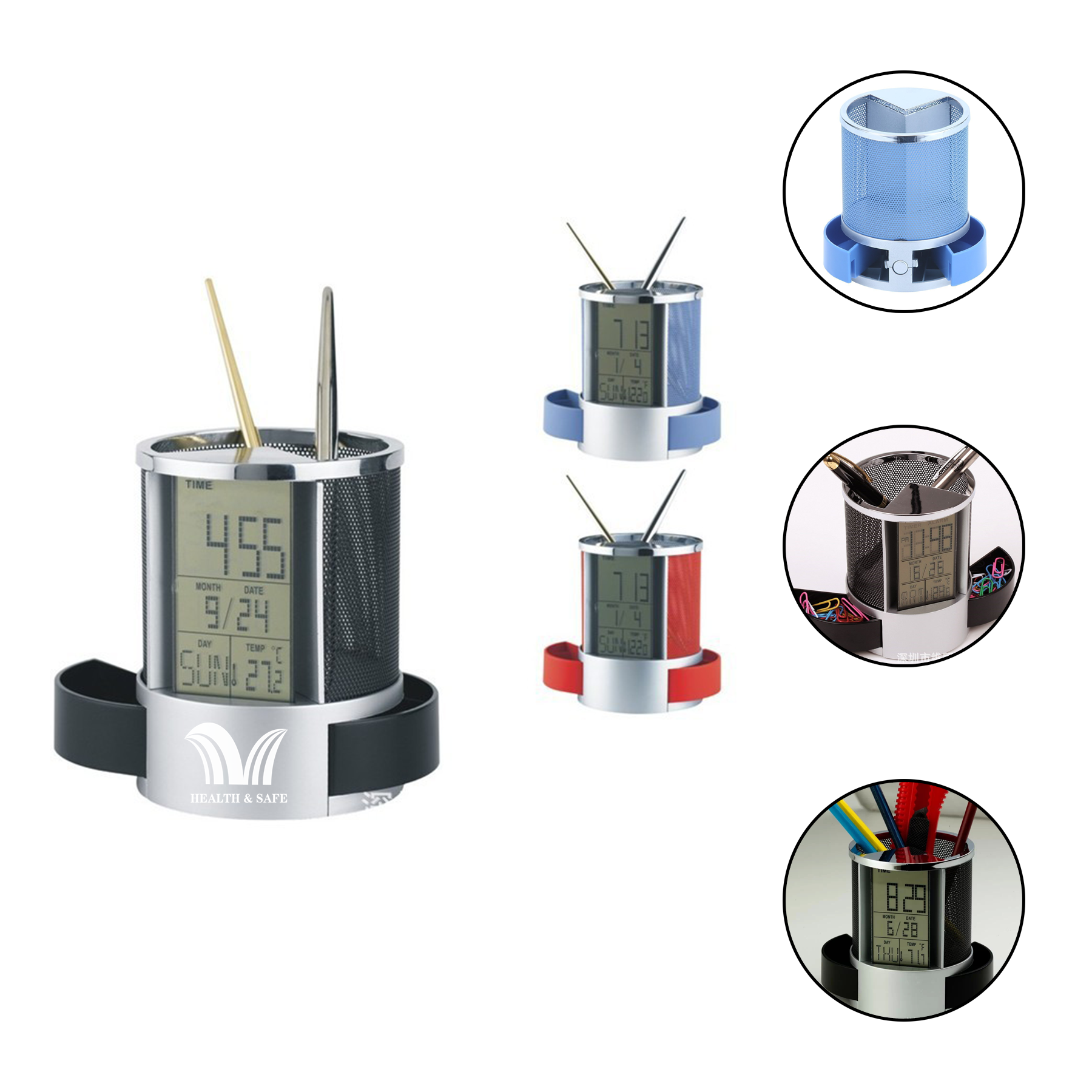 Digital LCD Desk Pen Holder Alarm Clock