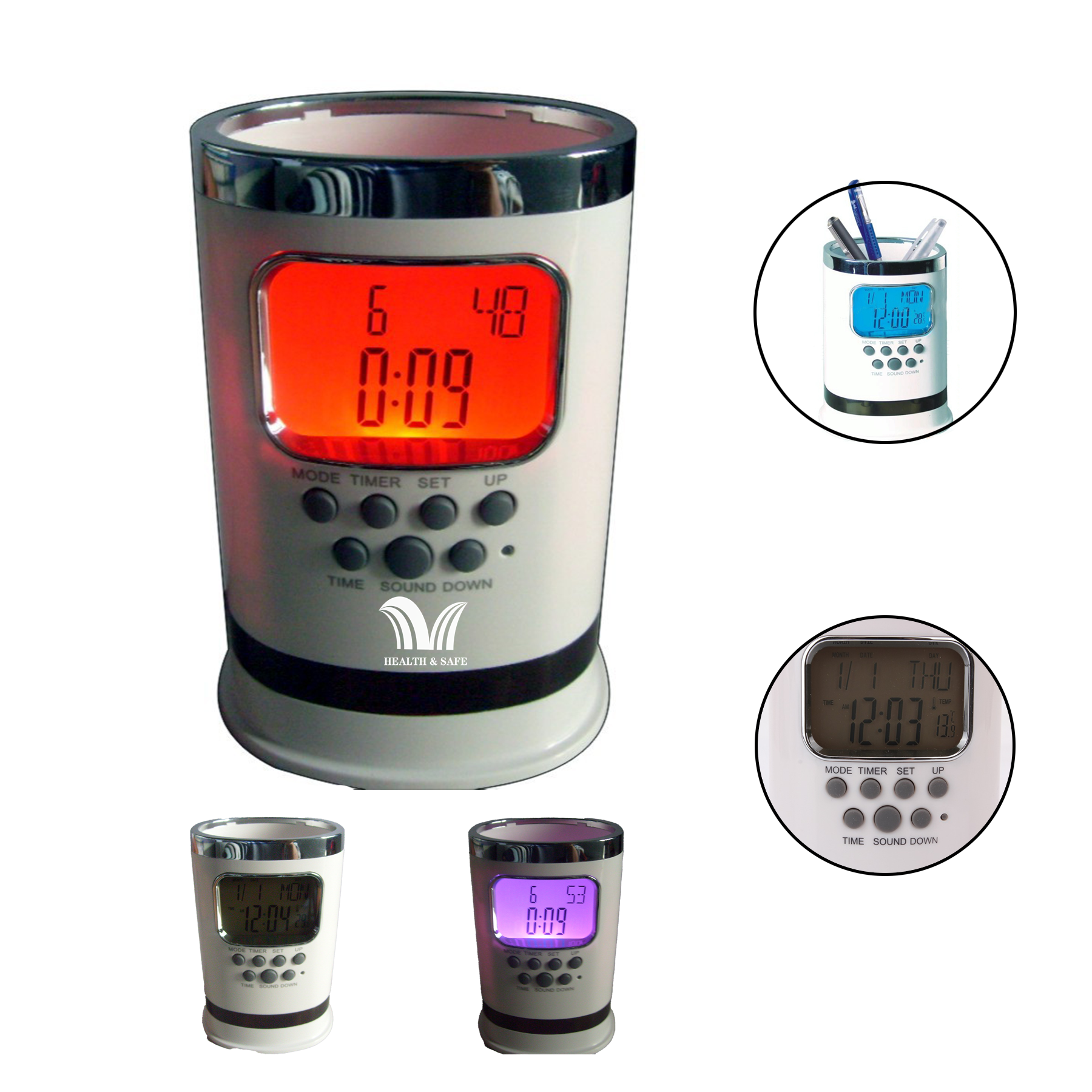 LED Desk Digital Alarm Clock Pen Holder