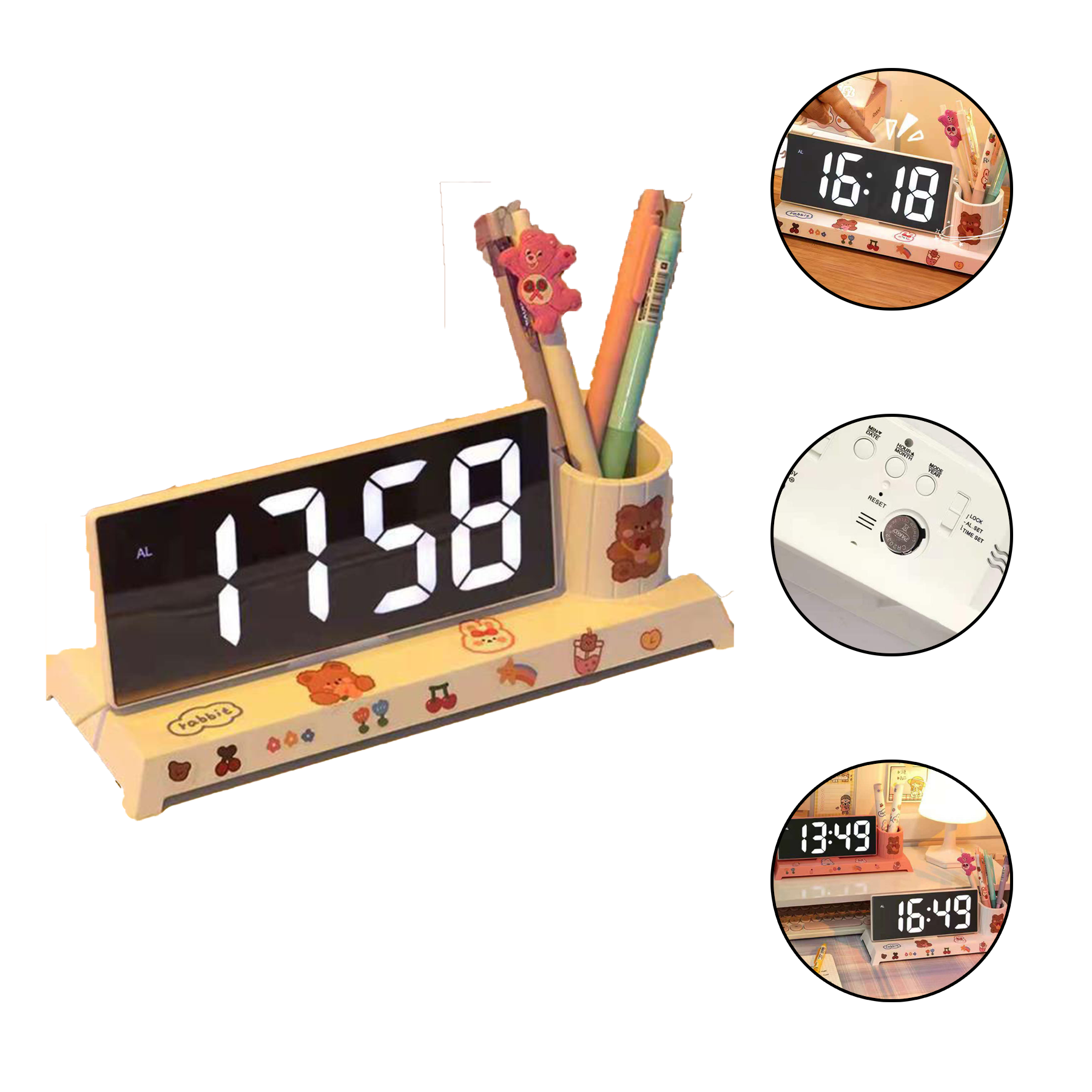 Desk Organizer with Clock Pen Holder